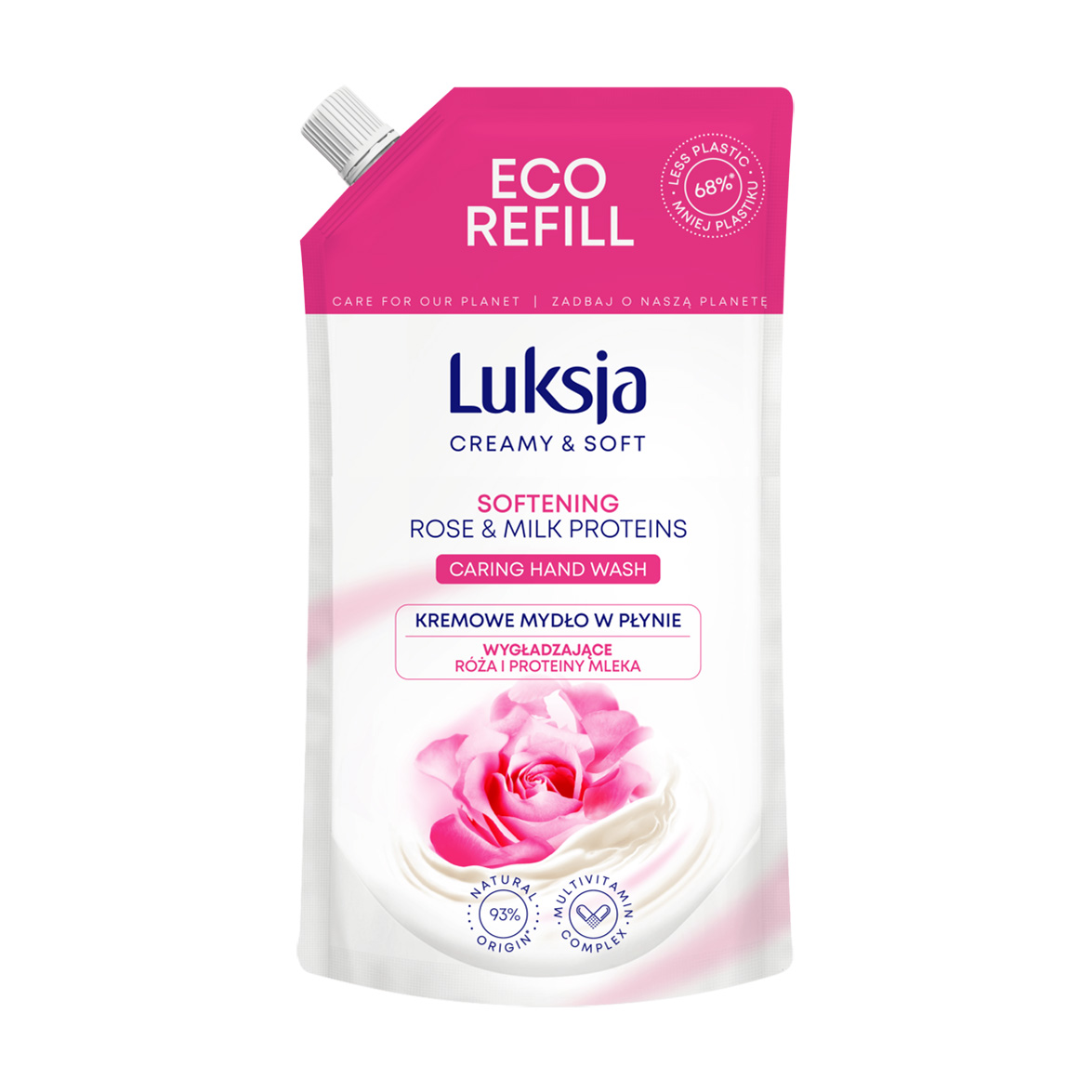 

Рідке крем-мило Luksja Creamy & Soft Softening Rose & Milk Proteins Caring Hand Wash, 900 мл (дойпак)