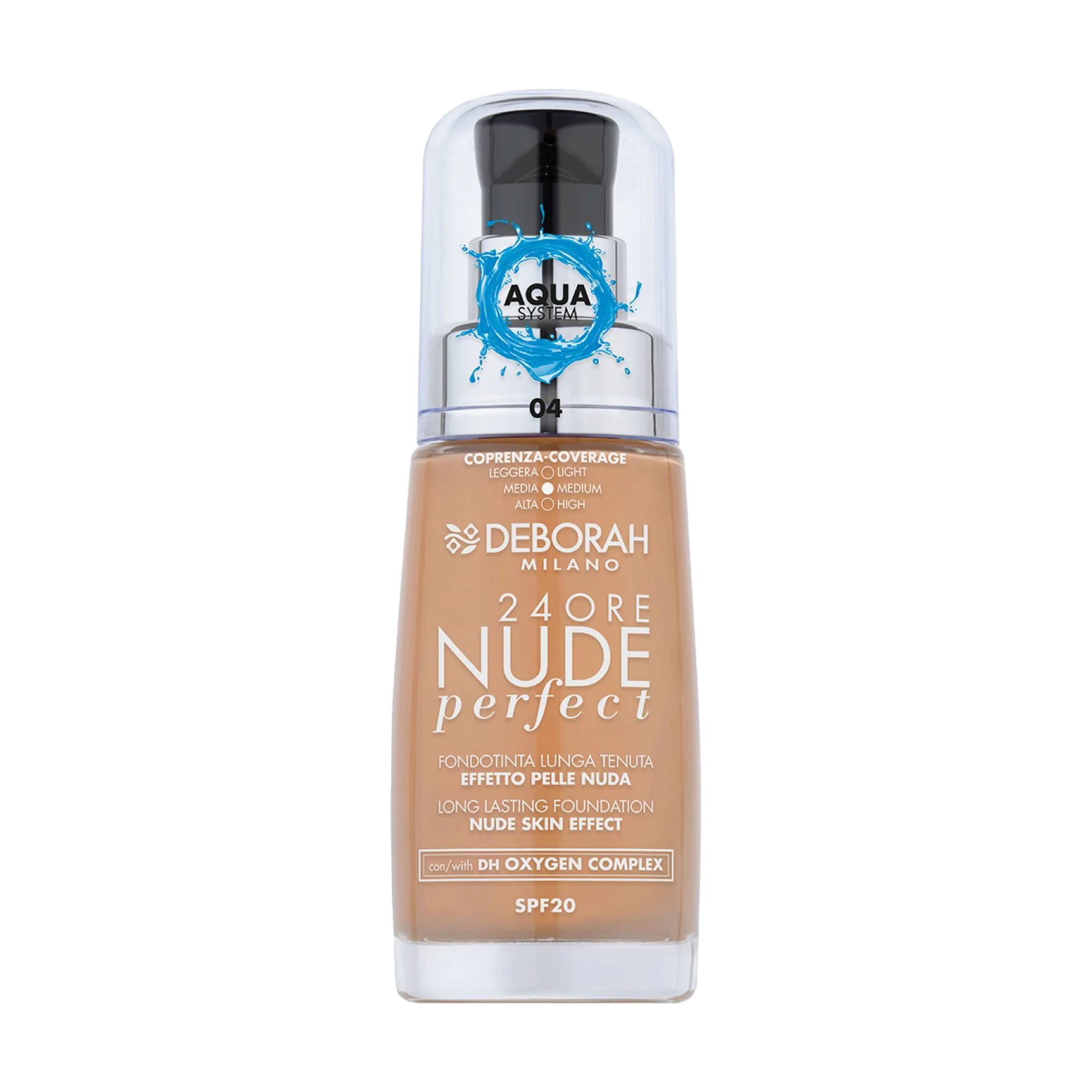 

Тональна основа для обличчя Deborah 24Ore Nude Perfect SPF 20, 04 Apricot, 30 мл