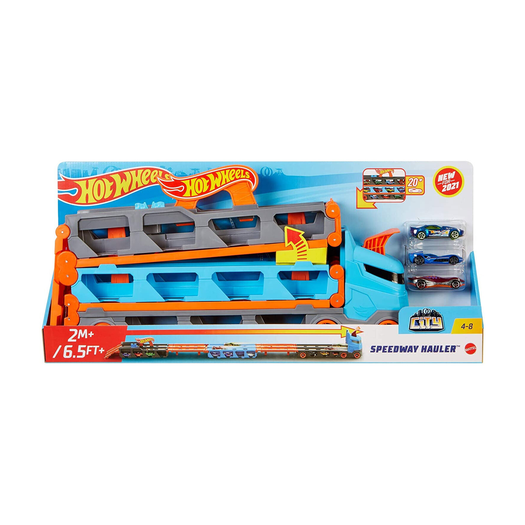 

Вантажівка-транспортер Hot Wheels Суперперегони 2 в 1, від 4 років, 10*56*25 см (GVG37)