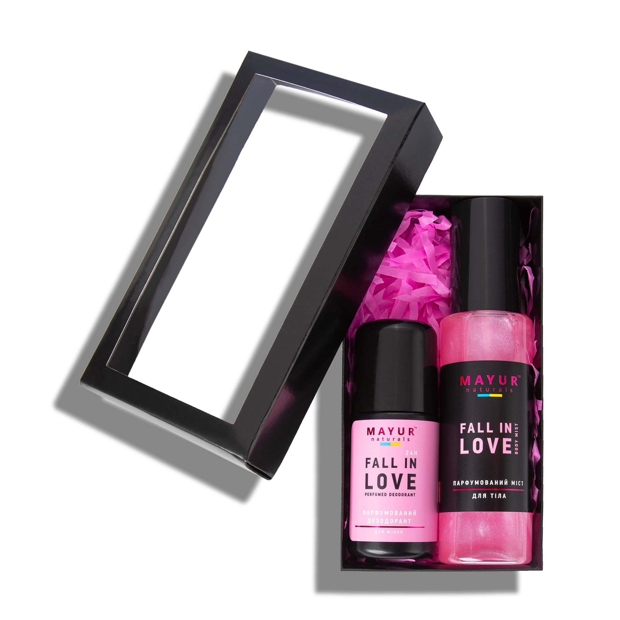 

Уцінка! Набір для догляду за тілом Mayur Fall In Love (парфумований дезодорант, 50 мл + міст для тіла з шимером, 100 мл)