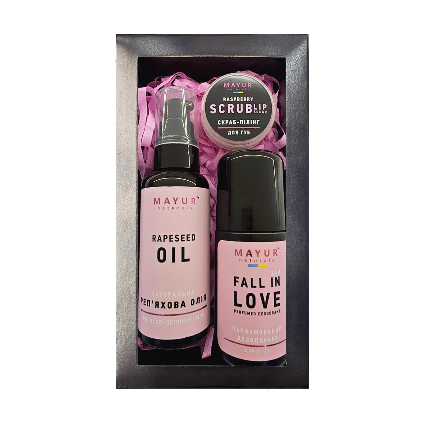 

Набір для догляду за тілом, волоссям та губами Mayur Fall In Love, 3 предмети