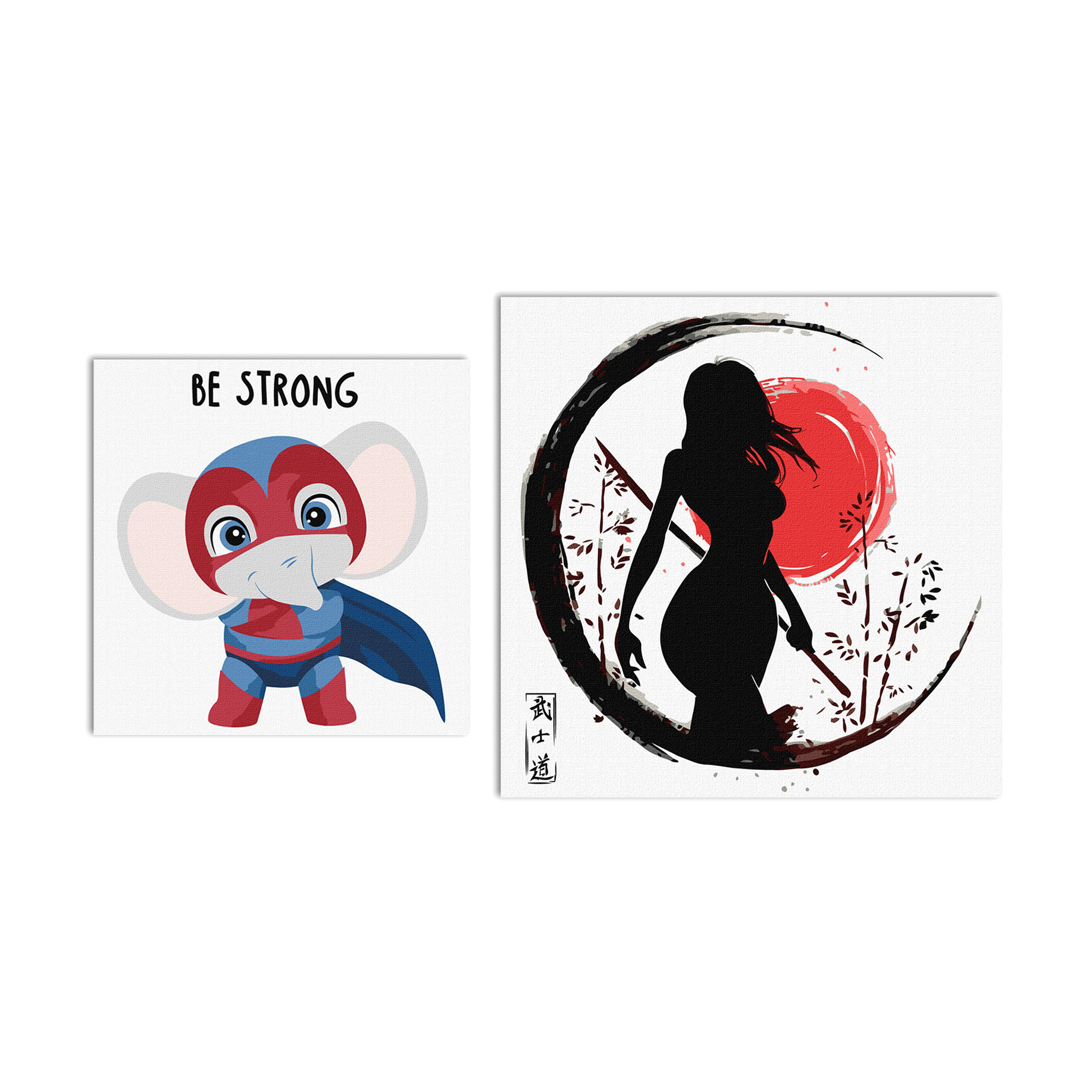 

Уцінка! Набір картин за номерами Ideyka (Донька Японії, 40*40 см + Могутній слон, 30*30 см) (СKHO7115)