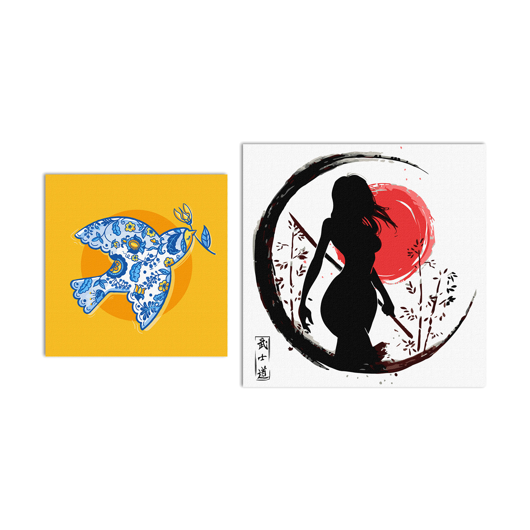 

Уцінка! Набір картин за номерами Ideyka (Донька Японії, 40*40 см + Вільна пташка, 30*30 см) (СKHO7121)