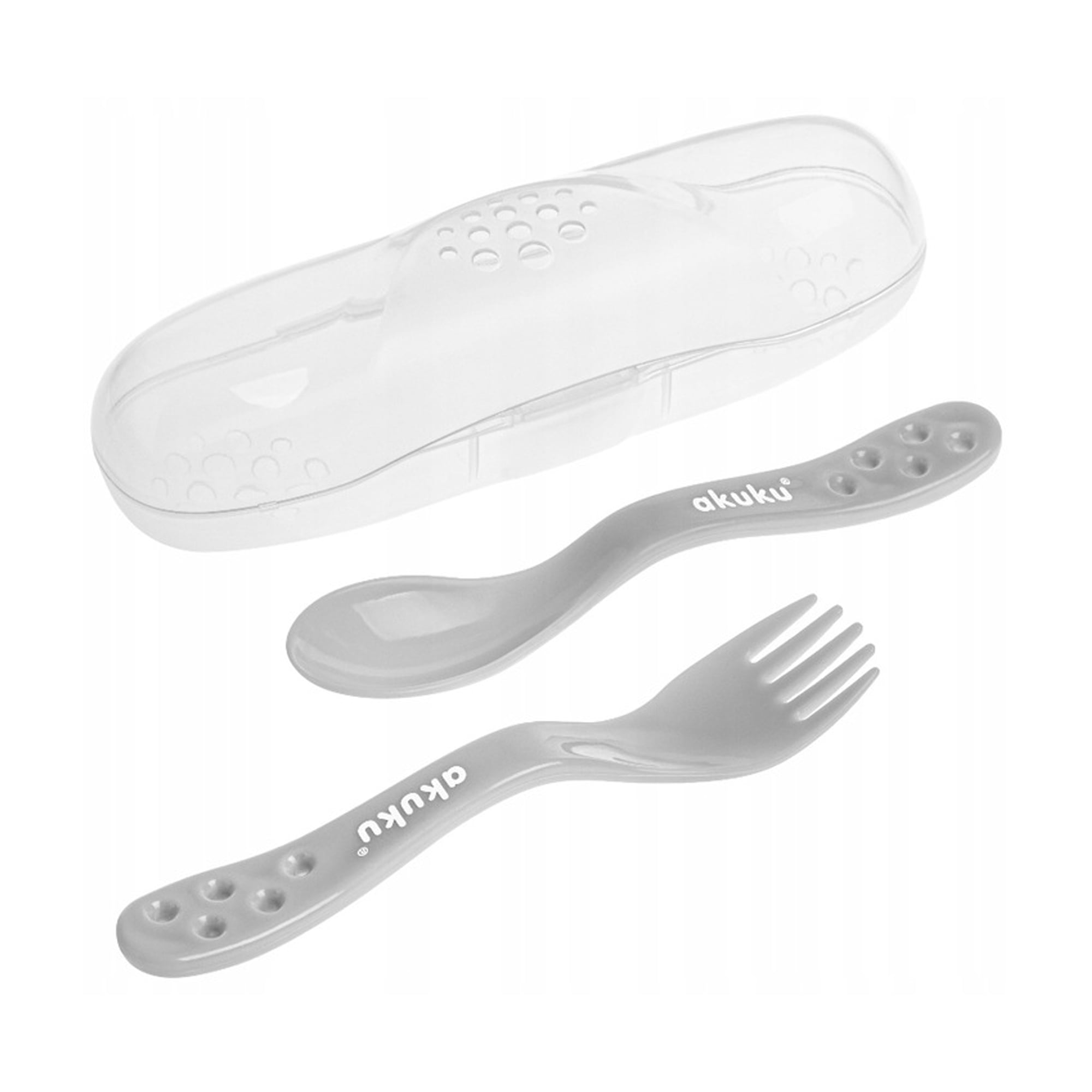 

Дитячий набір ложка та виделка для годування Akuku від 1 року, сірий, 2 шт (А0073)