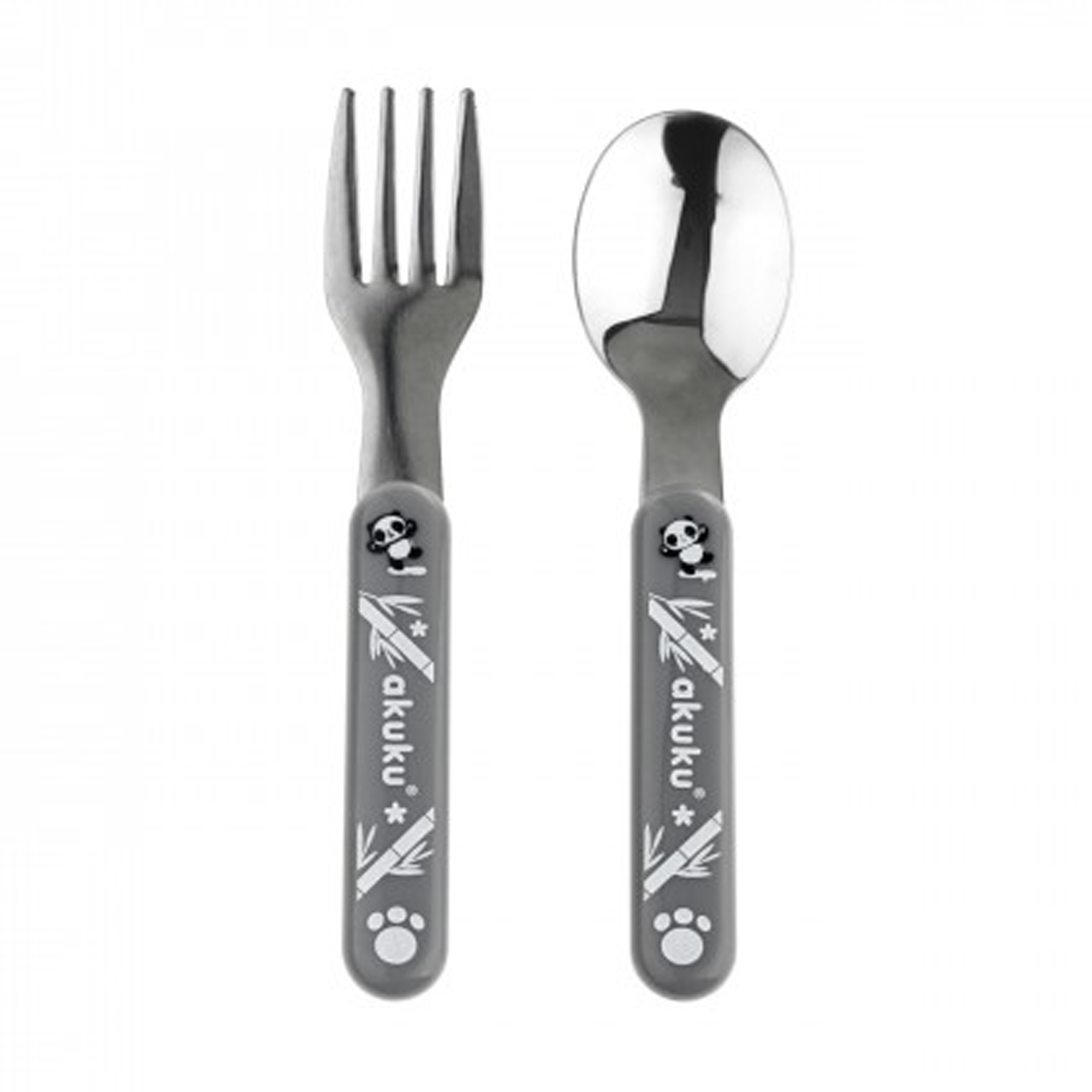 

Дитячий набір ложка та виделка для годування Akuku Панда, від 1 року, сірий, 2 шт (A0100)