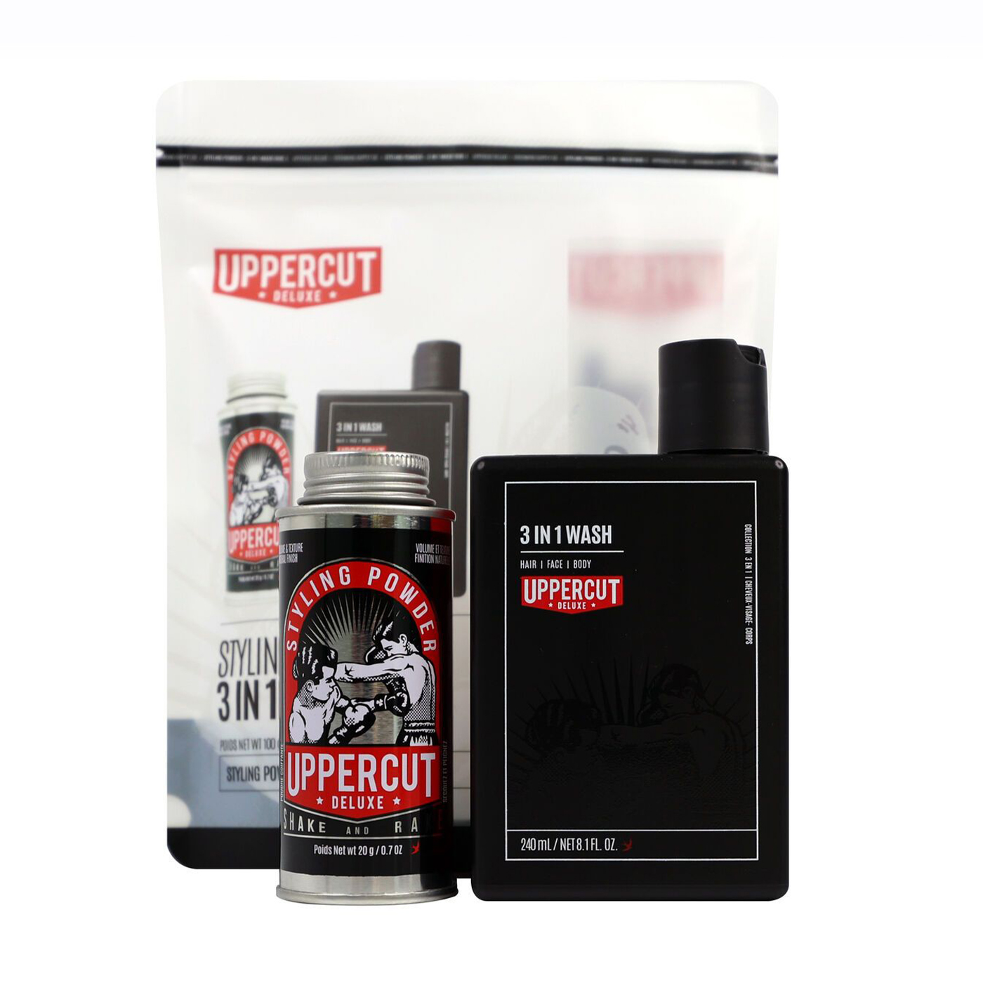 

Подарунковий чоловічий набір для волосся Uppercut Deluxe Styling & 3 in 1 Wash Duo (пудра Styling Powder, 20 г + шампунь, 240 мл)