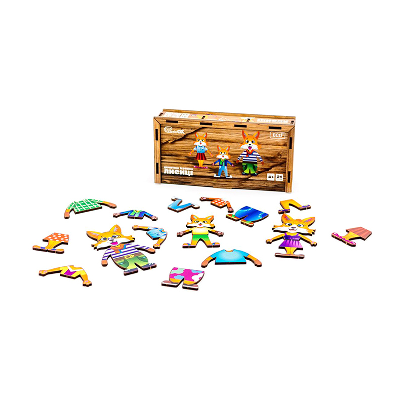 

Дерев'яна одягалка PuzzleOk Лисички, 18*9*4.5 см, 21 елементів, від 4 років (Puz-42121)