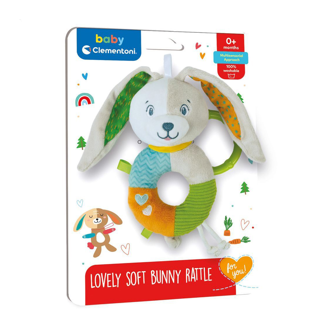 

Дитяча м'яка іграшка брязкальце-прорізувач Clementoni Кроленя, від народження, 18*25*6 см (17787)