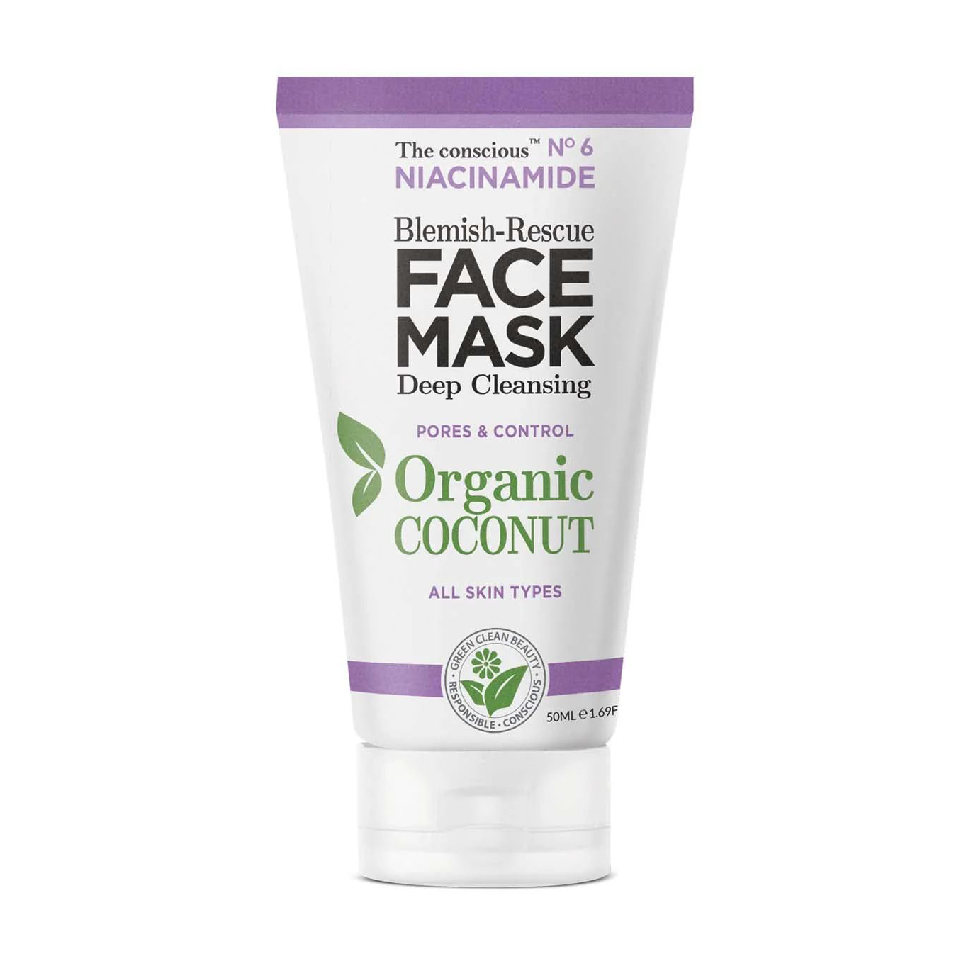 

Уцінка! Маска The Conscious 4 Niacinamide Blemish-Rescue Face Mask Organic Coconut для всіх типів шкіри обличчя, 50 мл