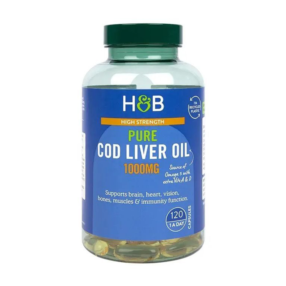 

Олія печінки тріски Holland & Barrett Pure Cod Liver Oil 1000 мг, 120 капсул