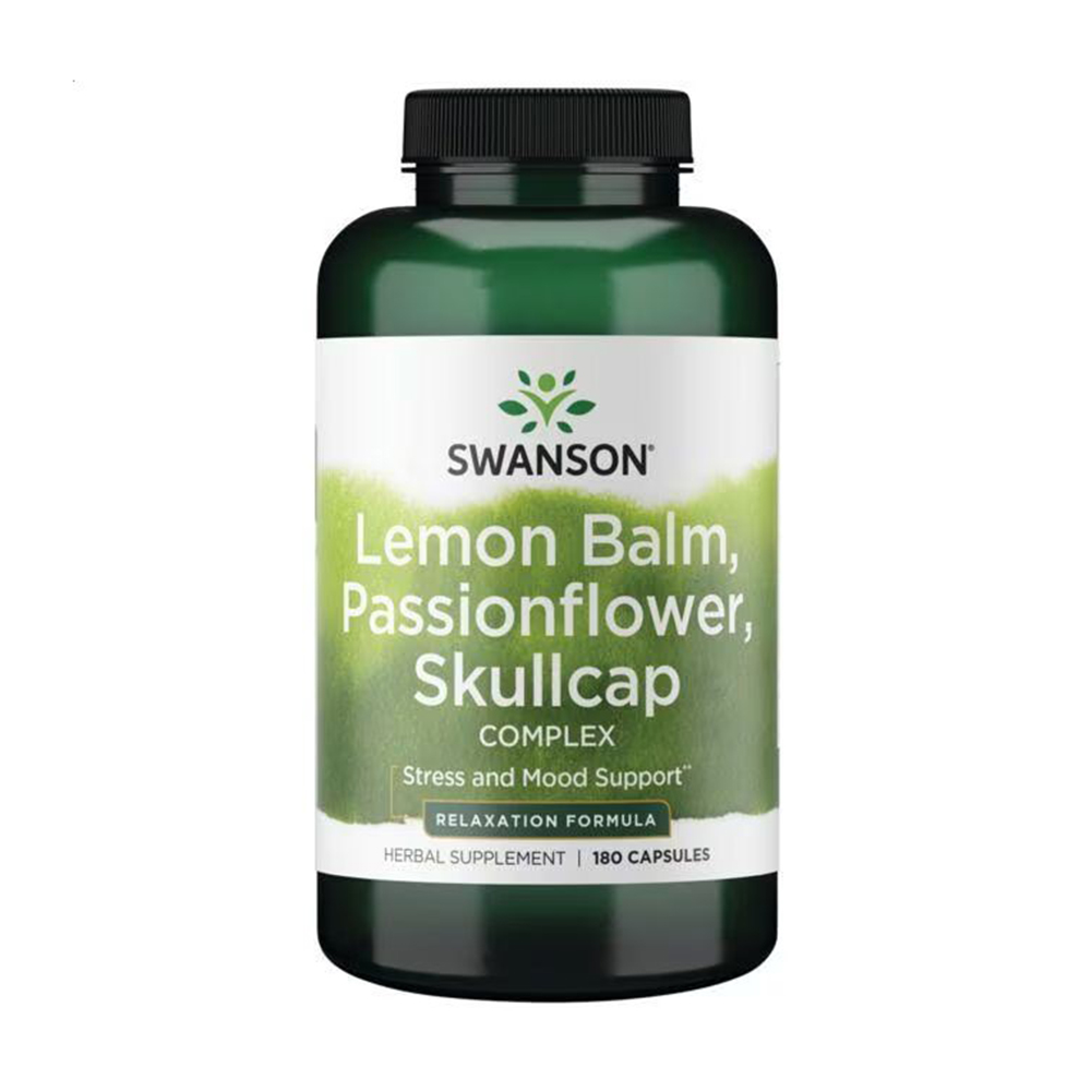 Комплекс меліси, страстоцвіту та шоломника Swanson Lemon Balm, Passionflower, Skullcap Complex, 180 капсул
