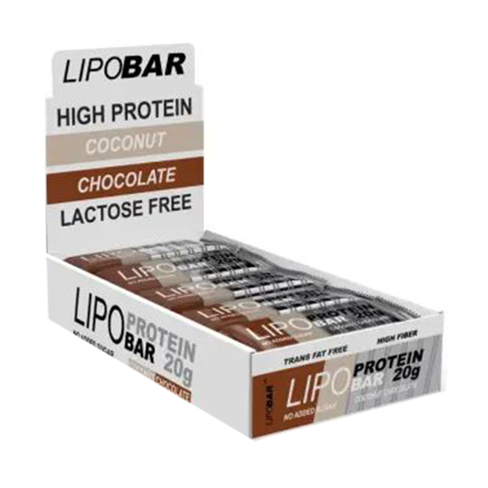 

Протеїновий батончик Lipobar Protein Bar Кокос з шоколадними кріспами, 20*50 г