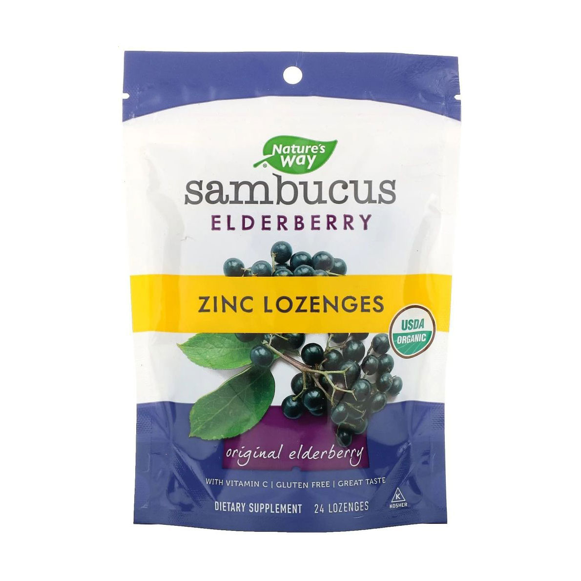 

Цинк Nature's Way Sambucus Elderberry Zinc Lozenges, Pepper Mint, 24 льодяників