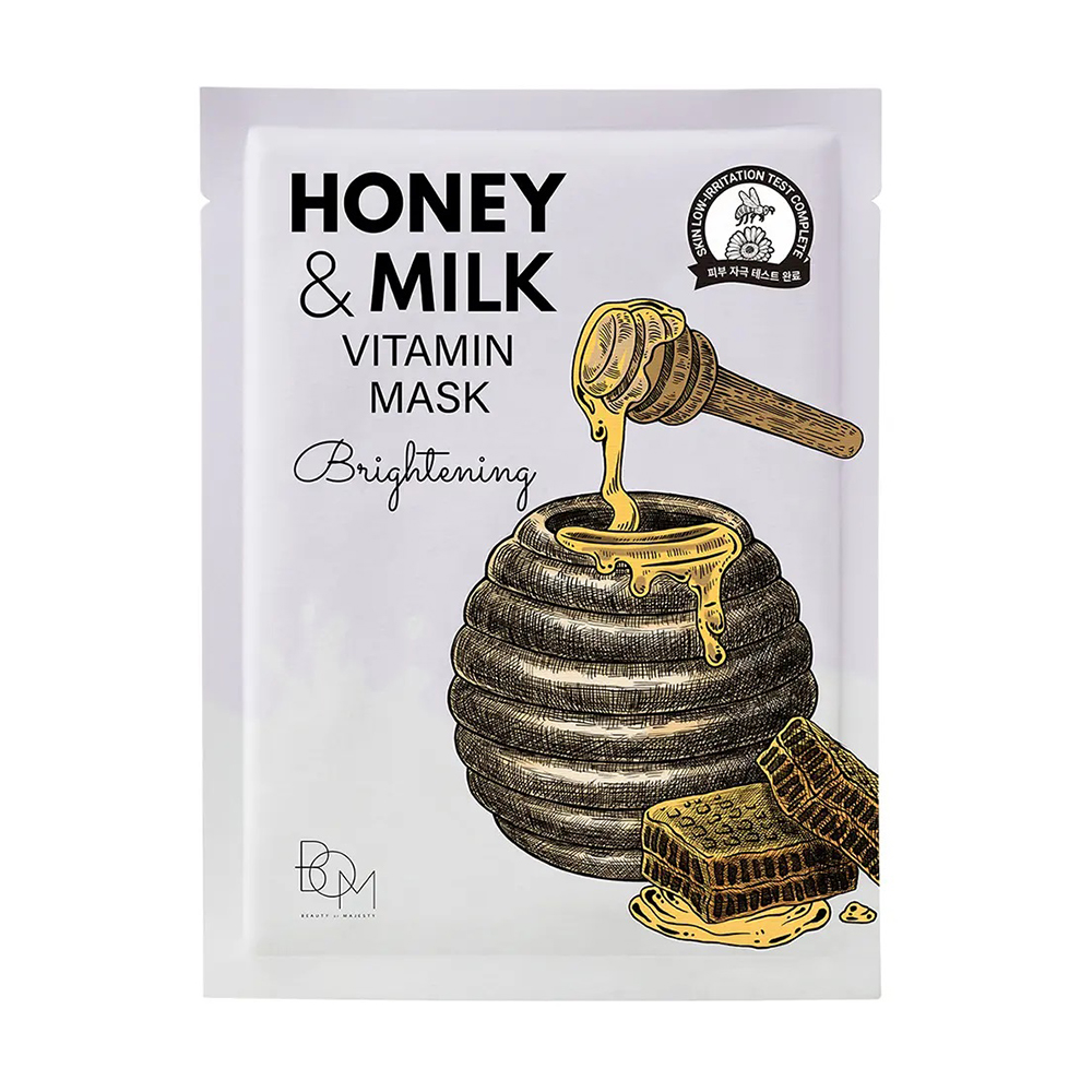

Уцінка! Тканинна освітлювальна маска для обличчя Beauty of Majesty Honey & Milk Vitamin Mask з медом та молоком, 25 мл