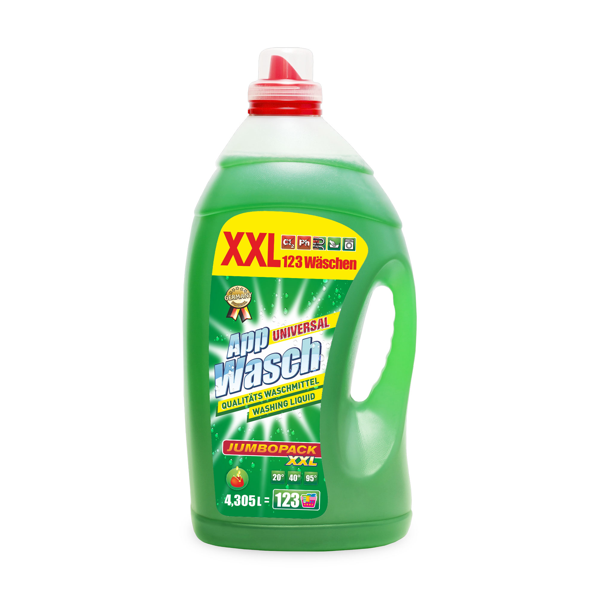 

Гель для прання AppWasch Universal Washing Liquid універсальний, 123 цикли прання, 4.305 л