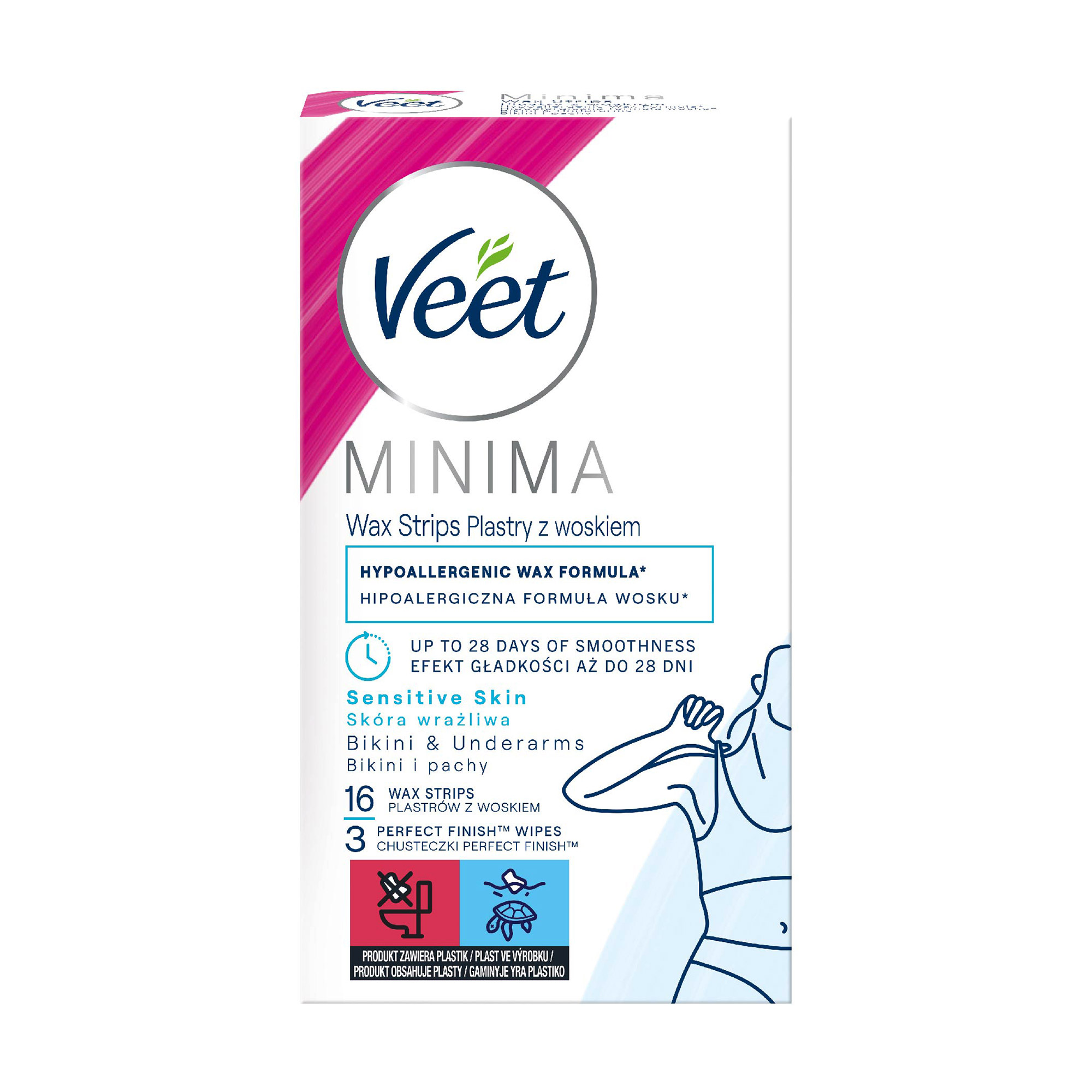 

Уцінка! Воскові смужки для депіляції Veet Minima для чутливої шкіри, для лінії бікіні та пахв, 16 шт
