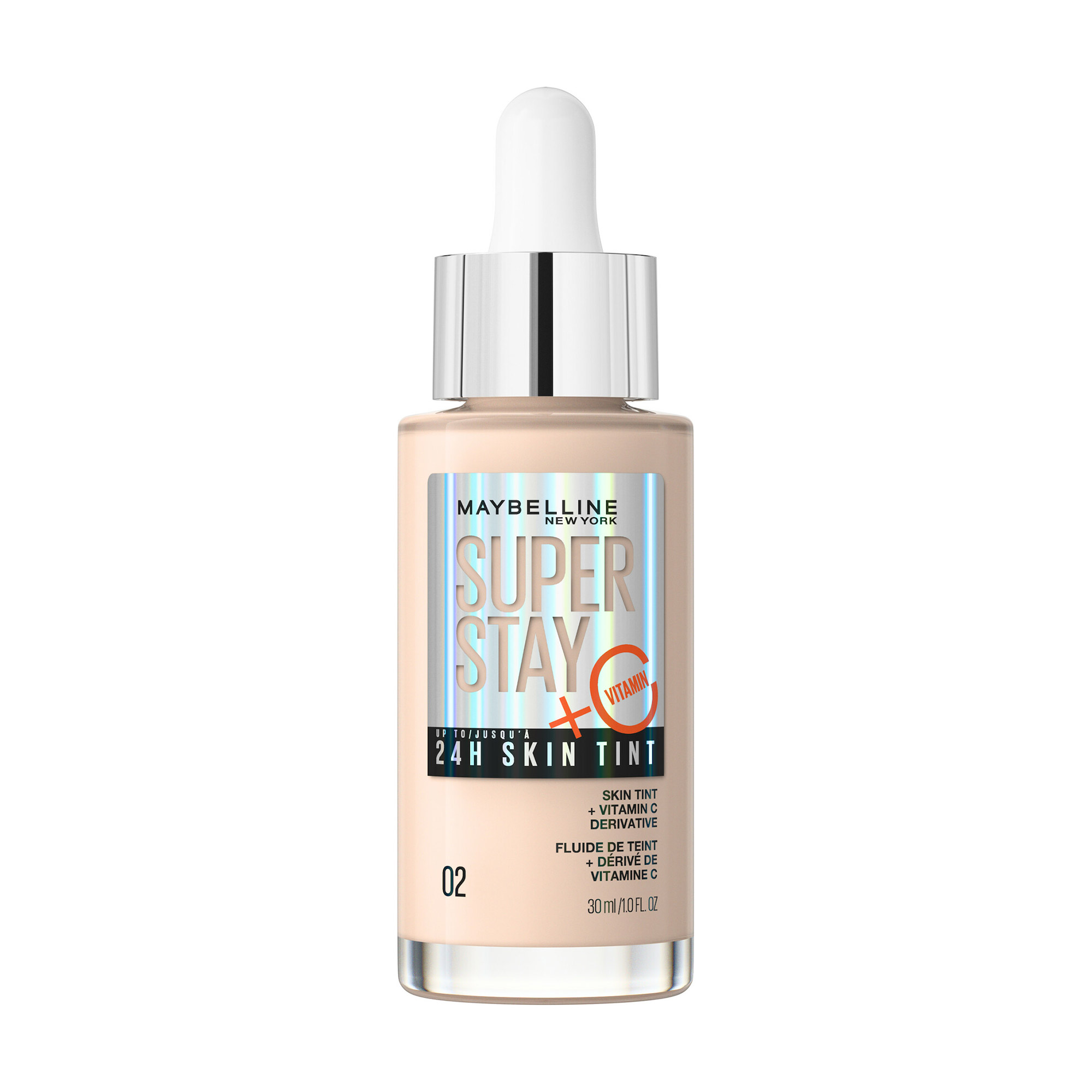 

Стійкий тональний флюїд для обличчя Maybelline New York Superstay Skin Tint, з вітаміном С, відтінок 02, 30 мл