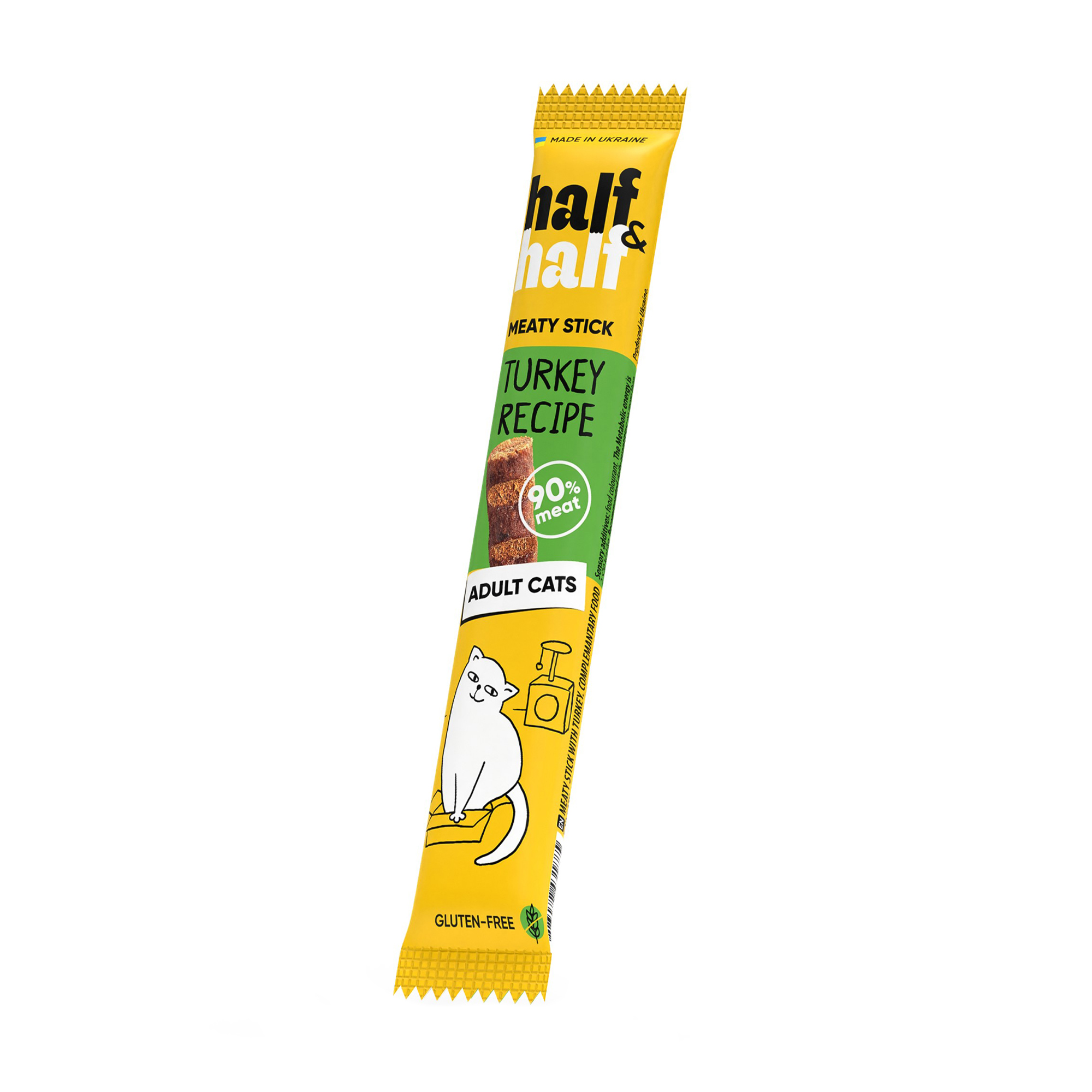 

Ласощі для кішок Half&Half у формі м'ясних паличок, із індичкою, 5 г