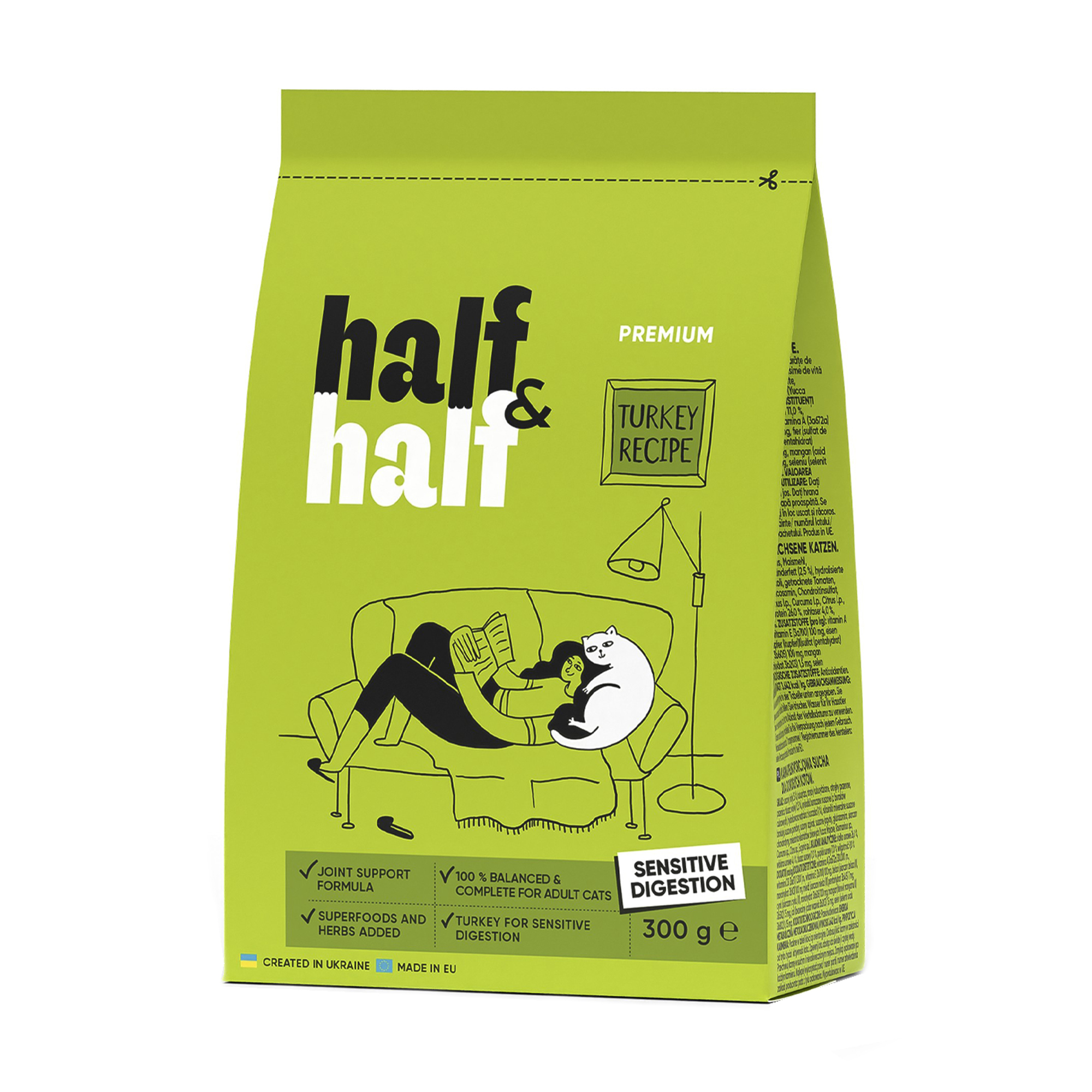 

Сухий корм для кішок із чутливим травленям Half&Half із індичкою, 300 г