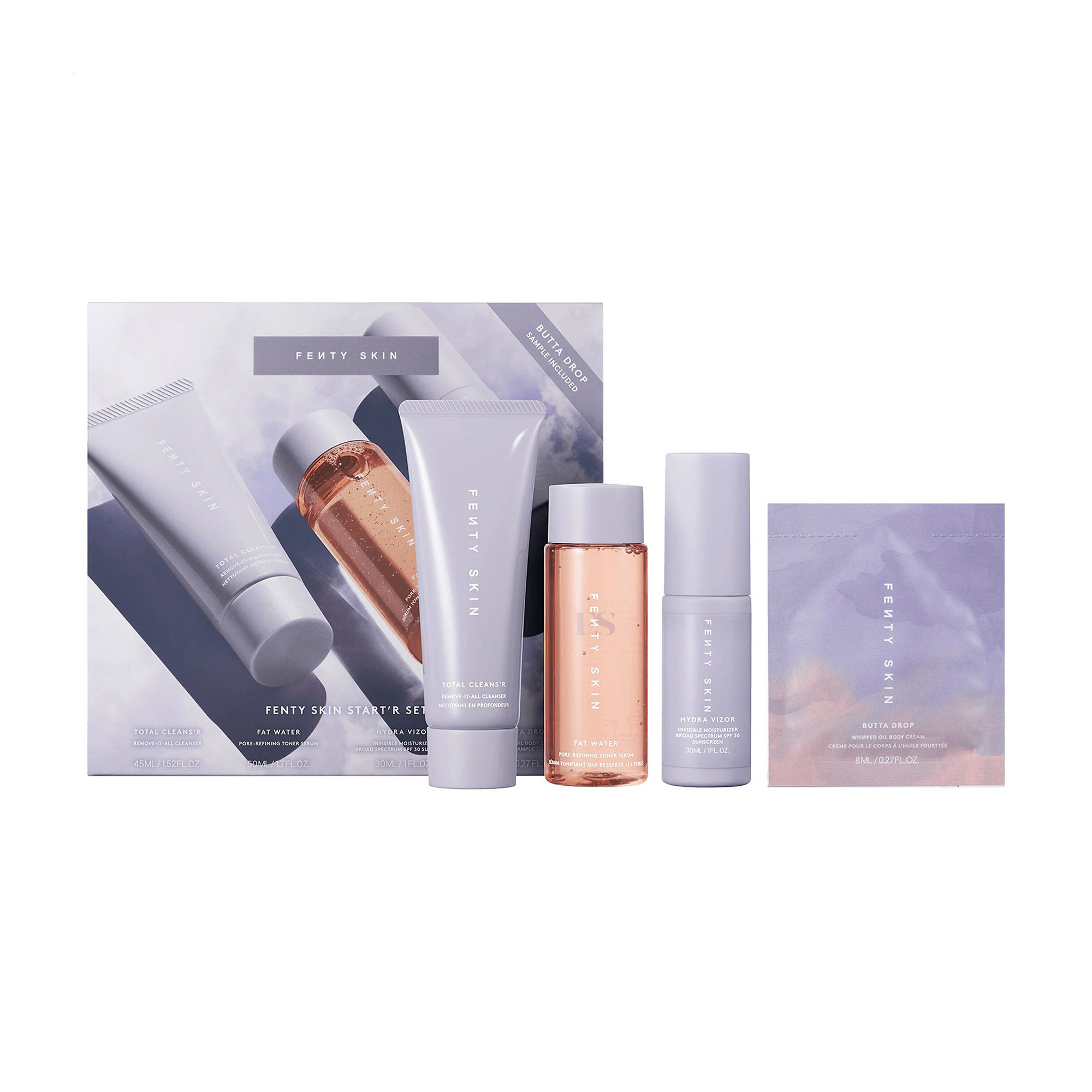 

Набір Fenty Skin Travel-Size Start'R Set with Mineral SPF (Total Cleanser, 45 мл + Fat Water, 50 мл + Hydra Vizor, 30 мл + Butta Drop, 8 мл)