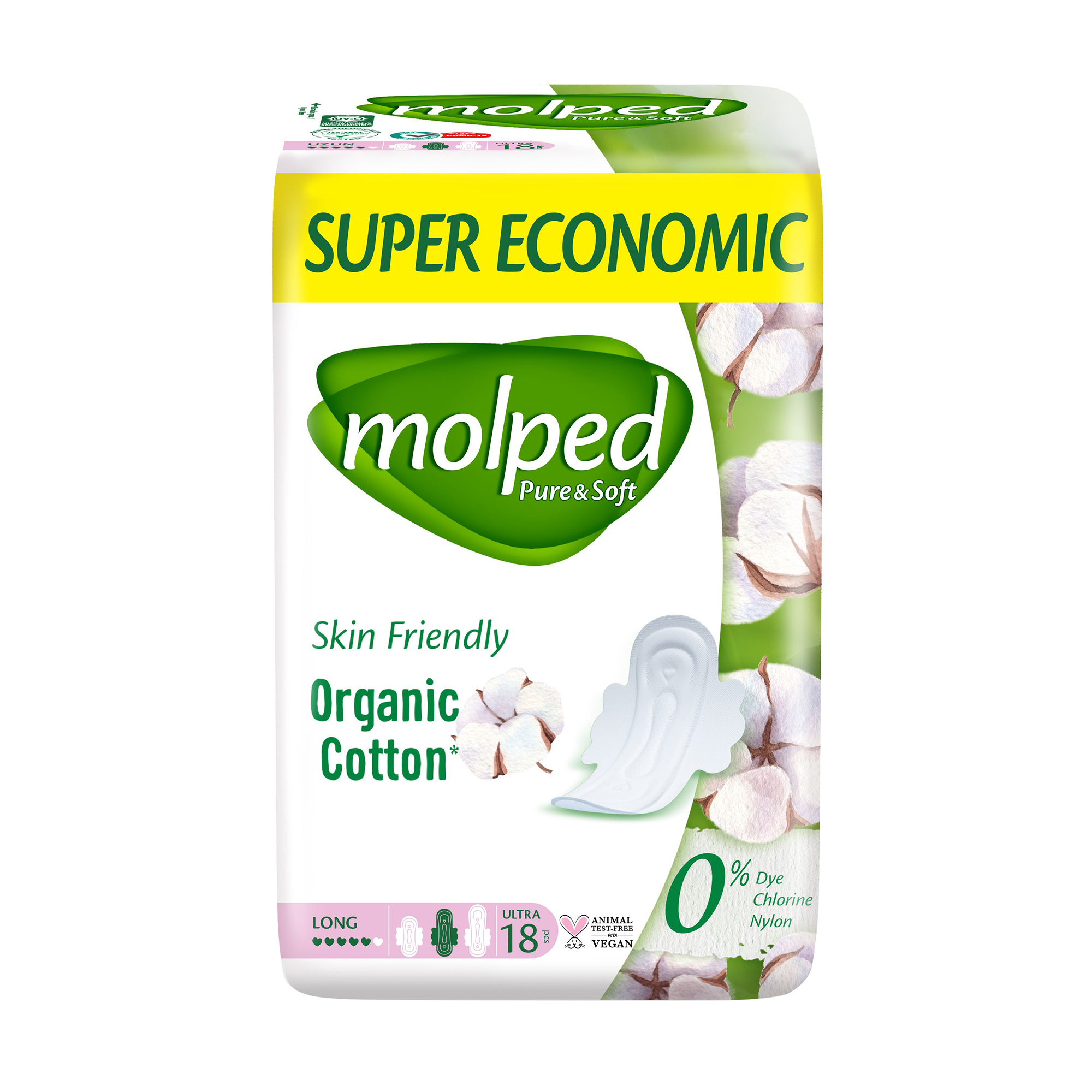 

Уцінка! Гігієнічні прокладки Molped Pure & Soft Long, 18 шт