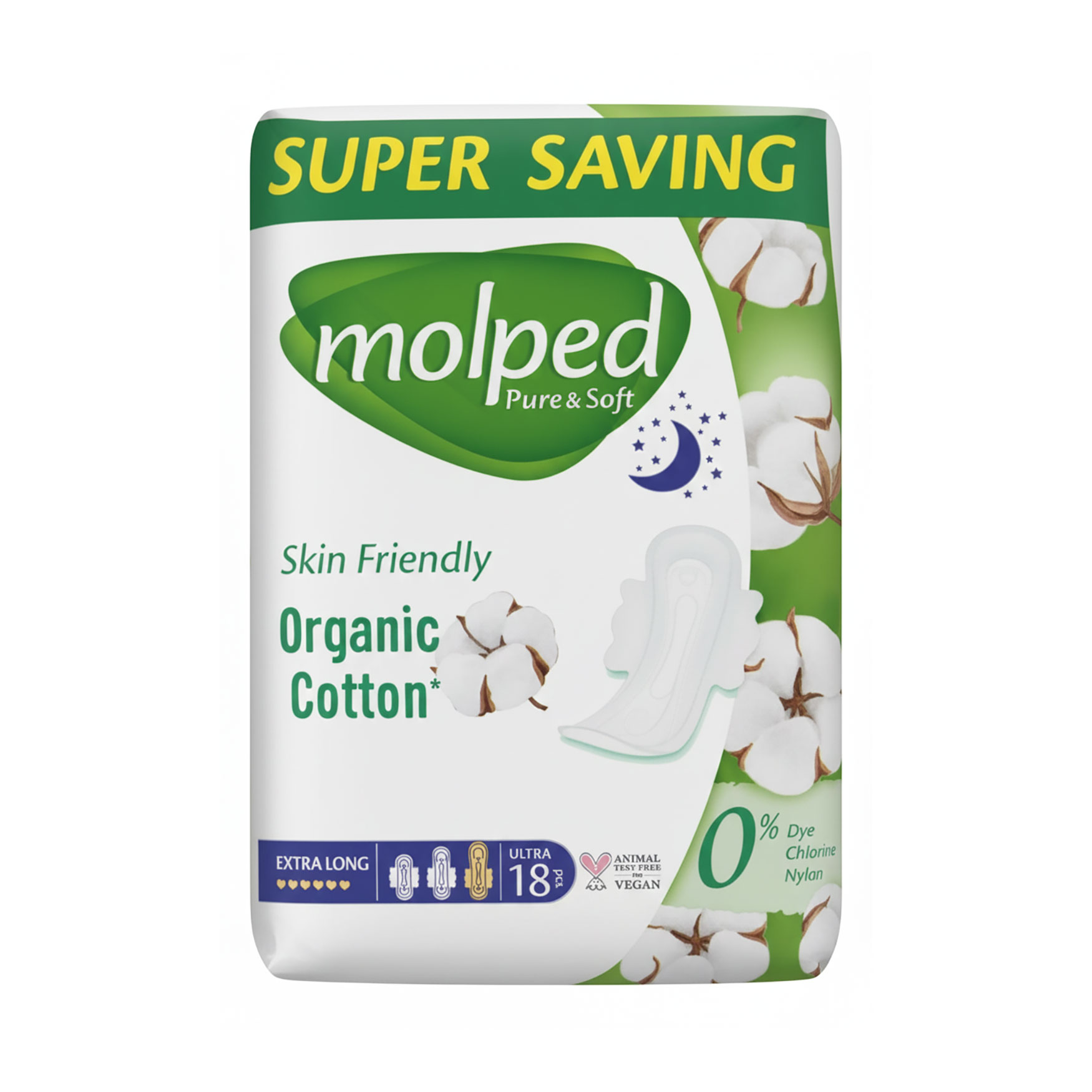 

Гігієнічні прокладки Molped Pure & Soft Night Extra Long, 18 шт