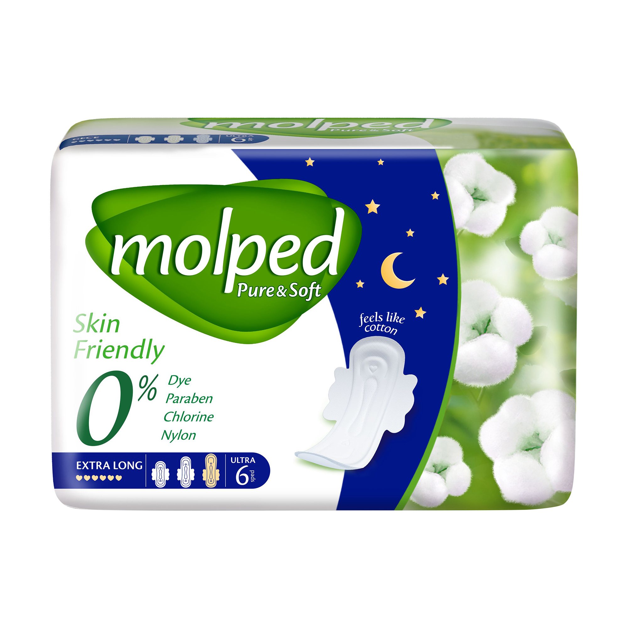 

Гігієнічні прокладки Molped Pure & Soft Night Extra Long, 6 шт