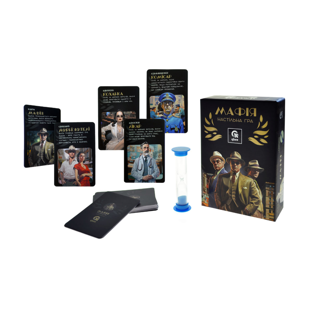 

Настільна гра Qbee Мафія, з пісочним годинником, українською мовою, від 7 років, 11.5*4.5*16.5 см