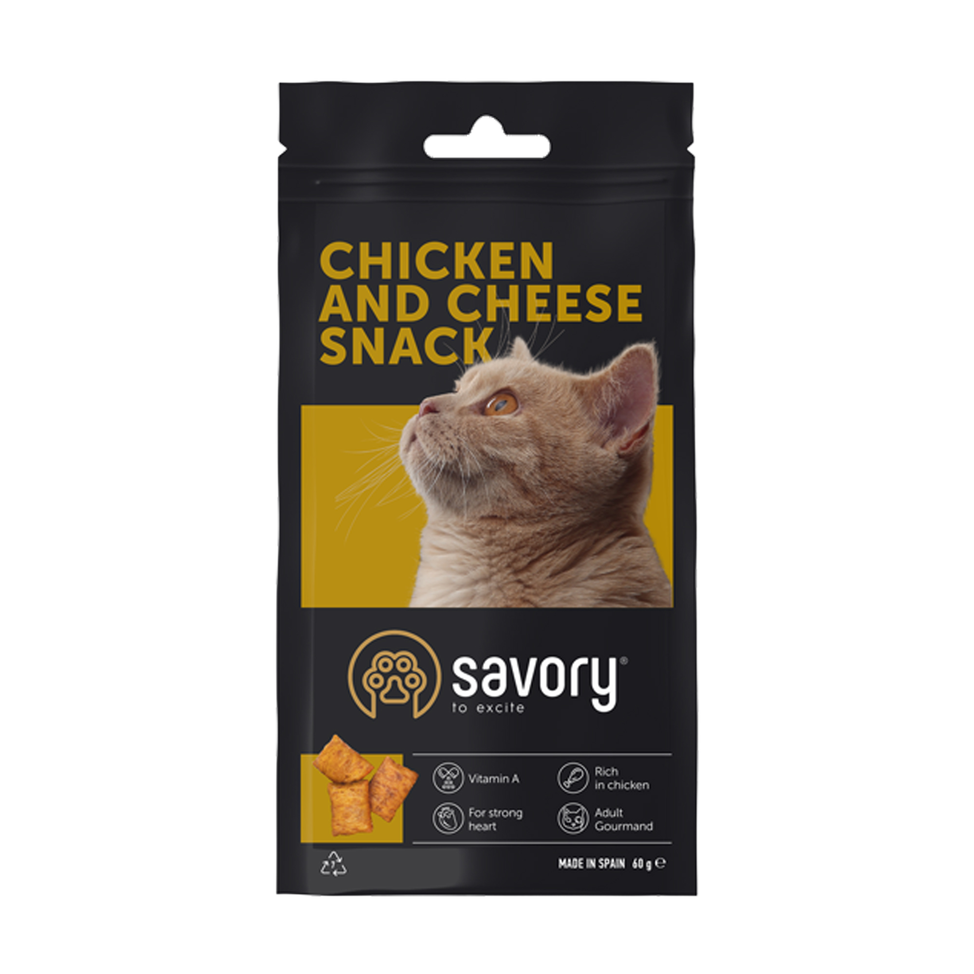 

Ласощі для кішок Savory Chicken And Cheese Snack з куркою та сиром, 60 г