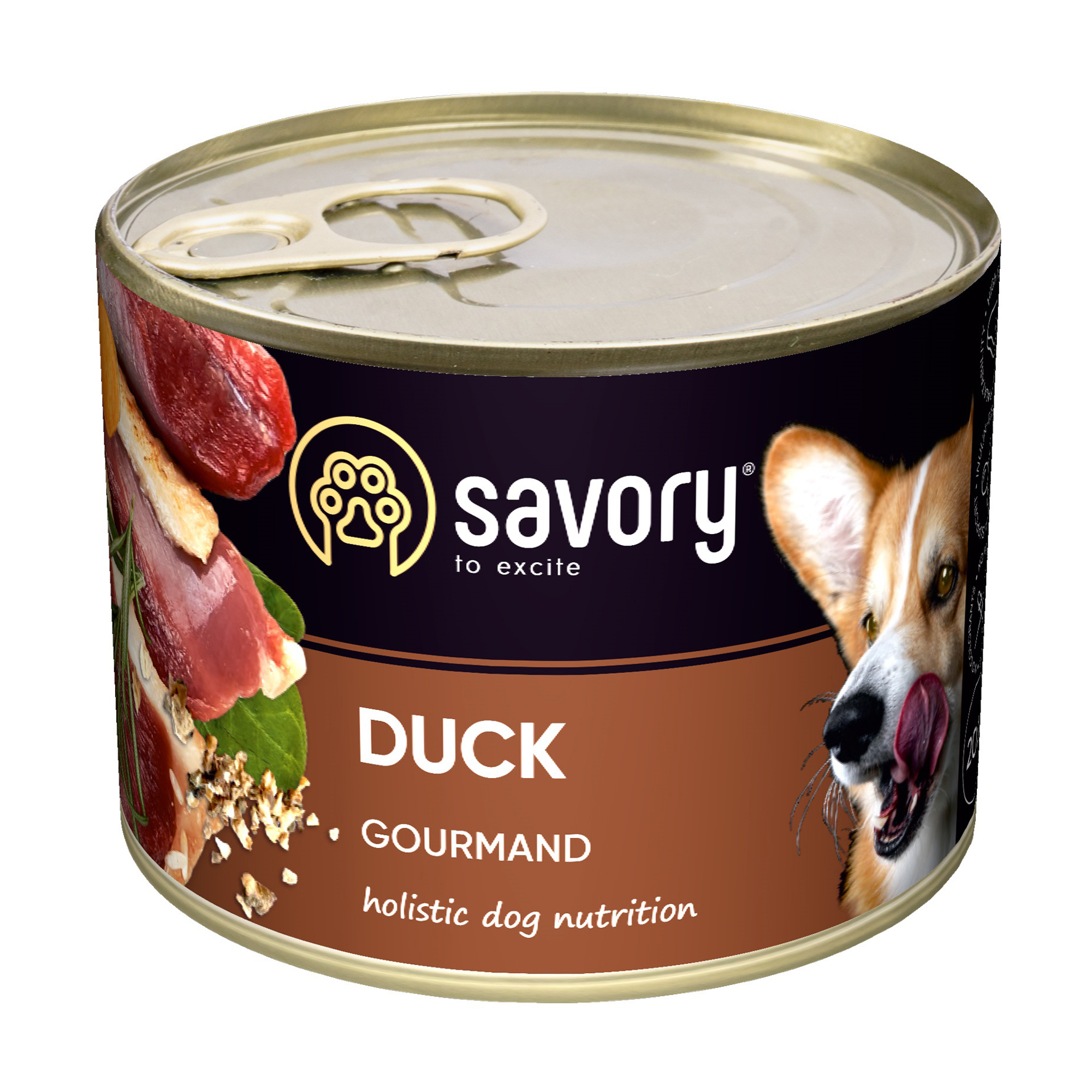 

Вологий корм для собак всіх порід Savory To Excite Gourmand з качкою, 200 г