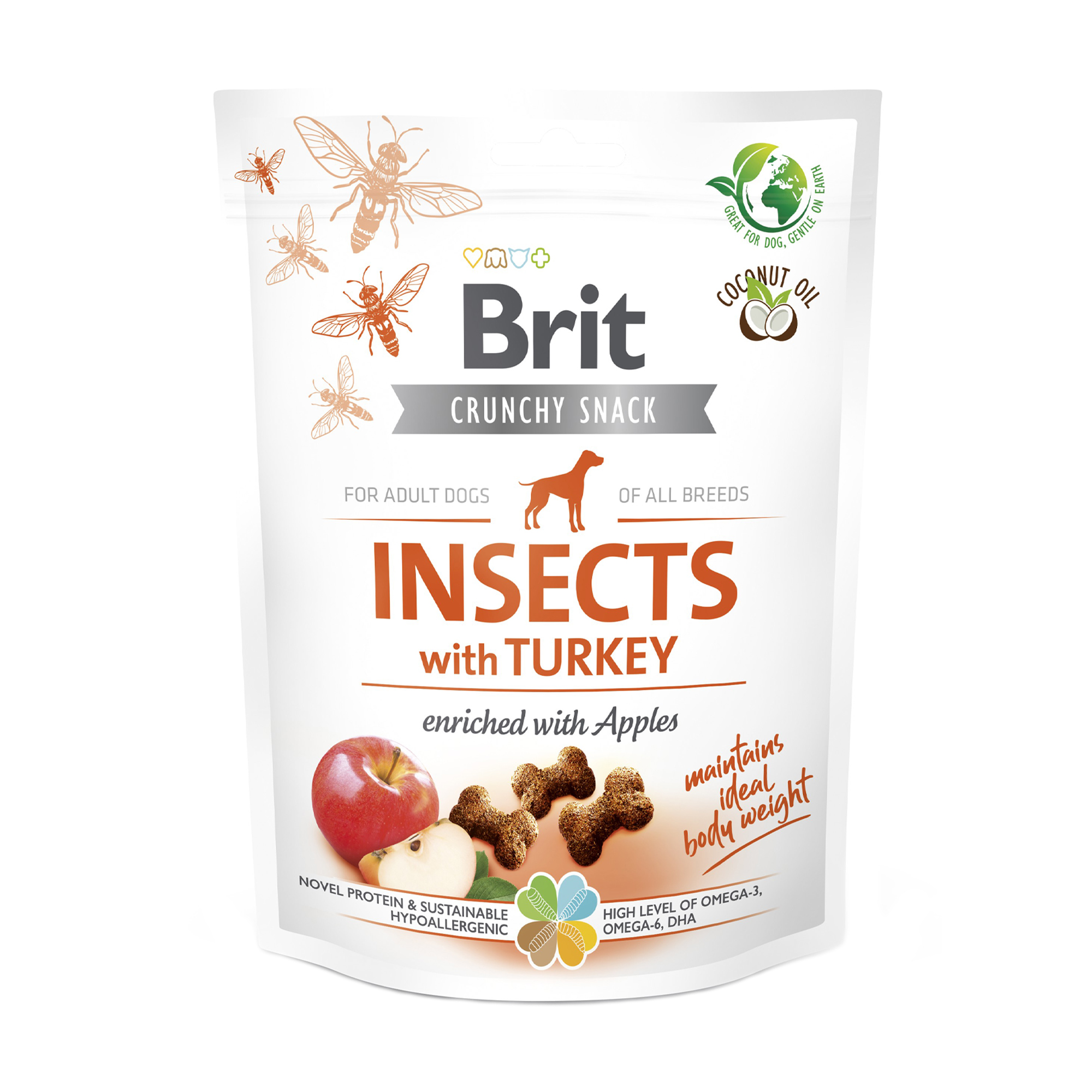 

Ласощі для собак Brit Crunchy Snack Insects комахи, індичка та яблуко, 200 г