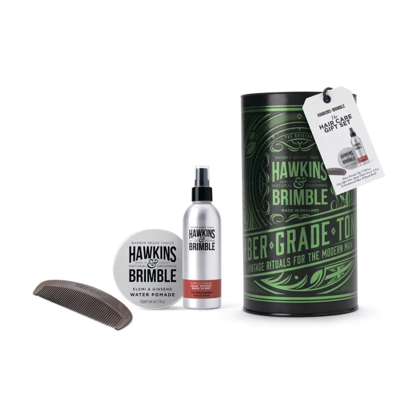 Уцінка! Набір для волосся Hawkins & Brimble The Hair Care Gift Set (помада для укладання, 50 г + спрей, 150 мл + гребінець)