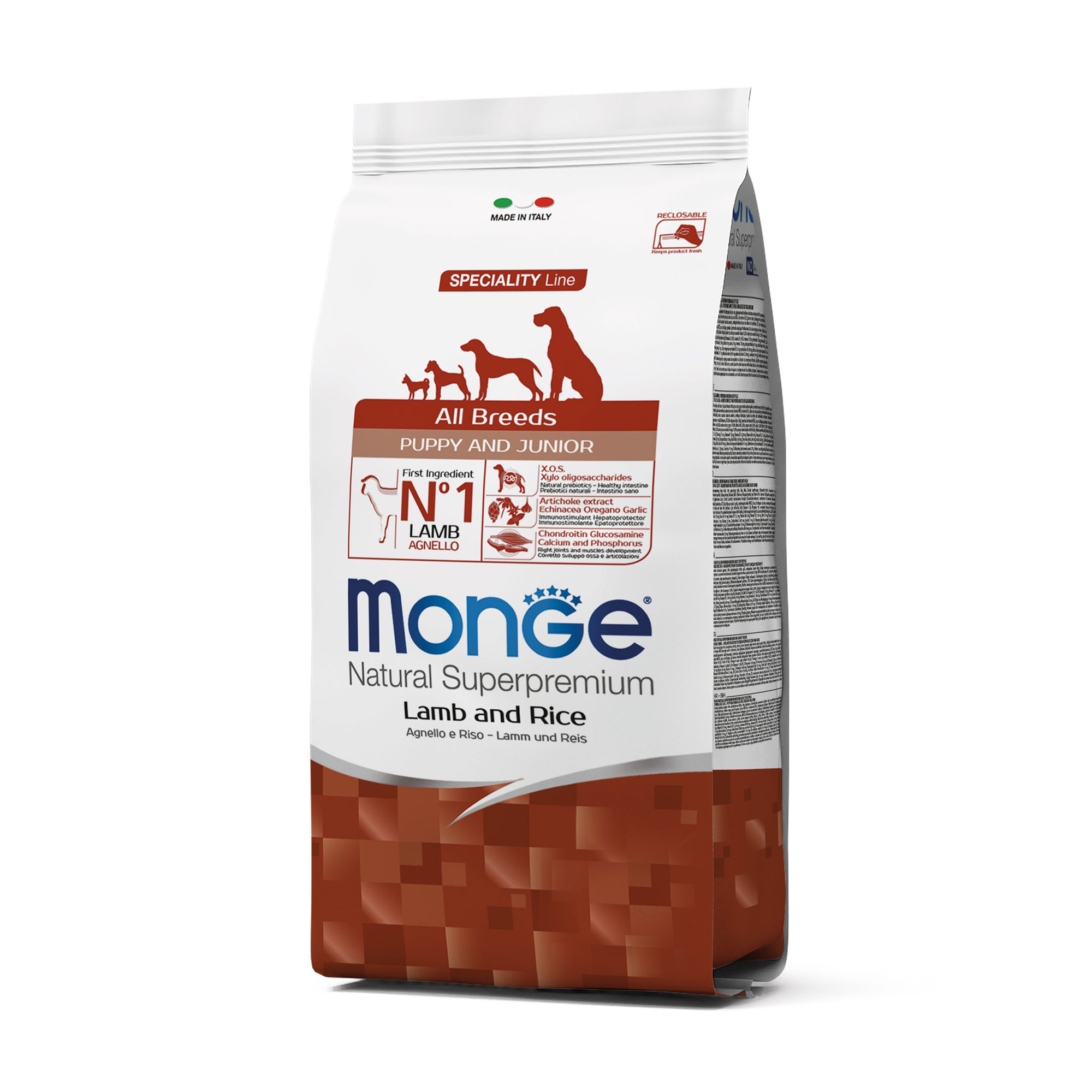 

Сухий корм Monge All Breeds Puppy & Junior для цуценят та собак всіх порід, зі смаком ягня з рисом, 800 г