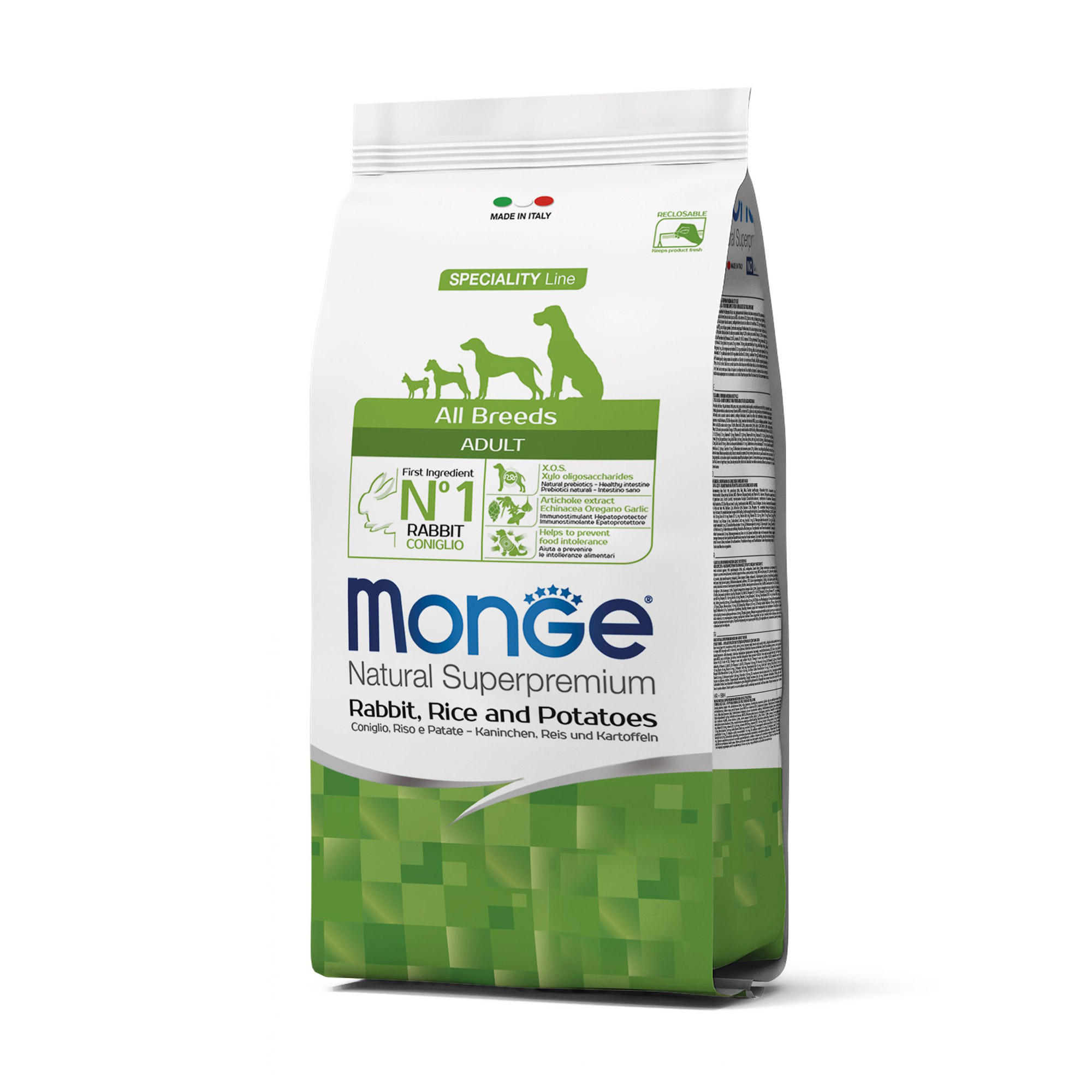 

Сухий корм Monge All Breeds Adult для собак всіх порід, зі смаком кролику з рисом та картоплею, 2.5 кг