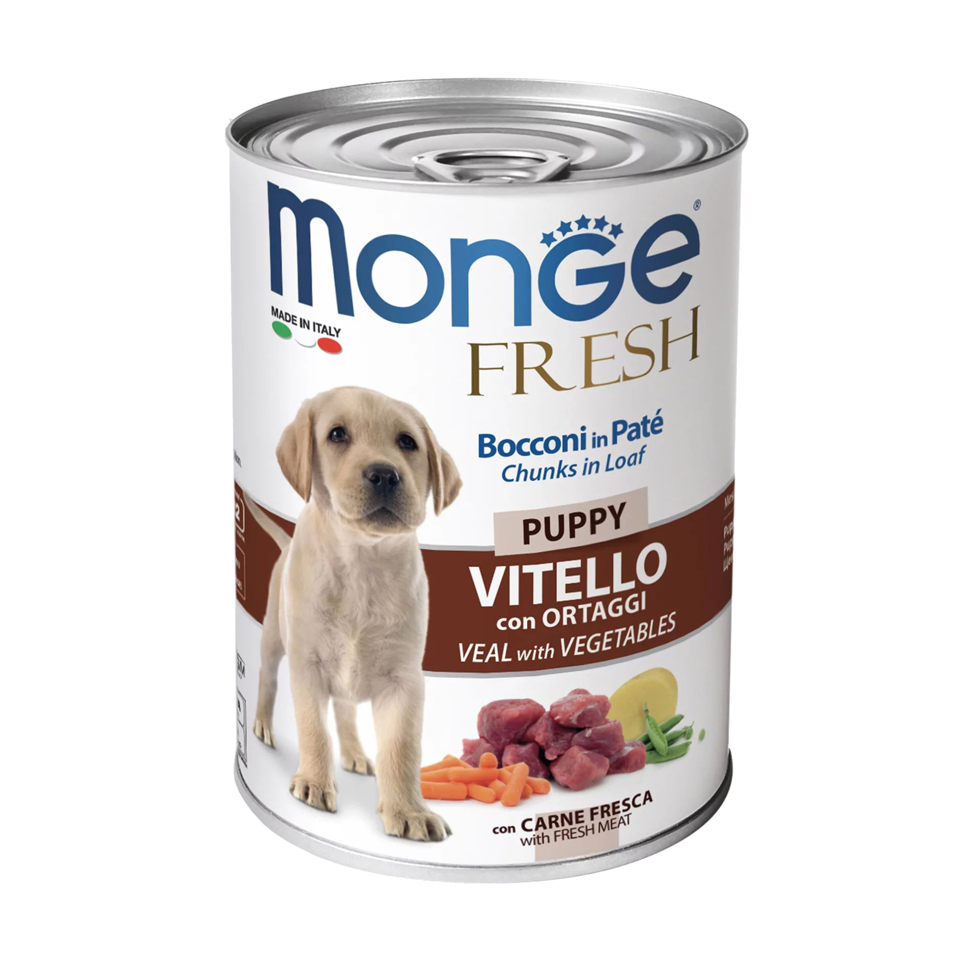 

Вологий корм для цуценят Monge Fresh Puppy зі смаком телятиною та овочами, 400 г