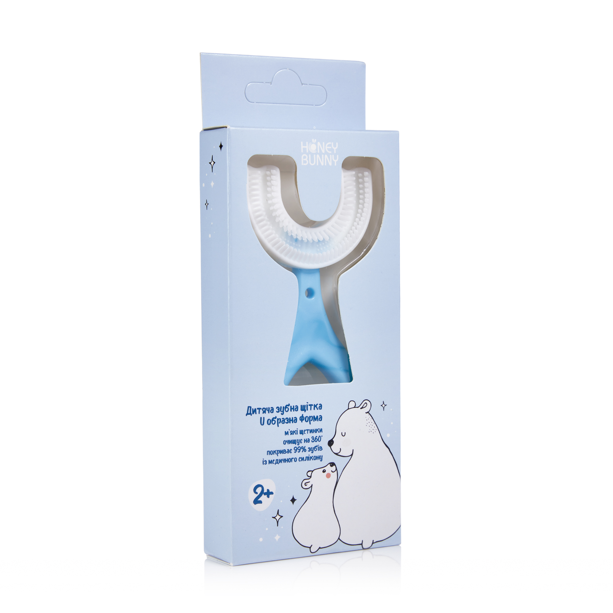 

Дитяча зубна щітка Honey Bunny U-подібна, м'яка, блакитна, 1 шт