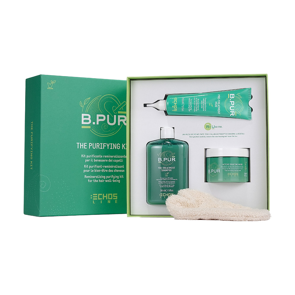 

Уцінка! Набір для волосся та шкіри голови Echosline B.Pur The Purifying Kit (грязьовий засіб, 150 мл + шампунь, 385 мл + маска, 250 мл + рукавичка, 1 шт)