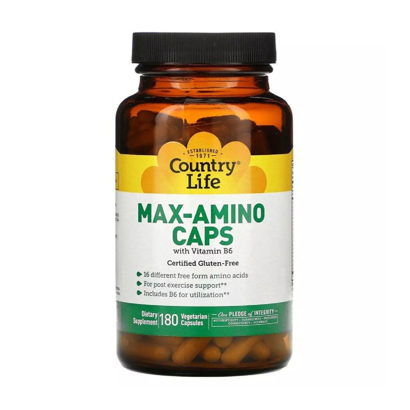 

Комплекс амінокислот з вітаміном B6 Country Life Max-Amino Caps With Vitamin B6, 180 капсул