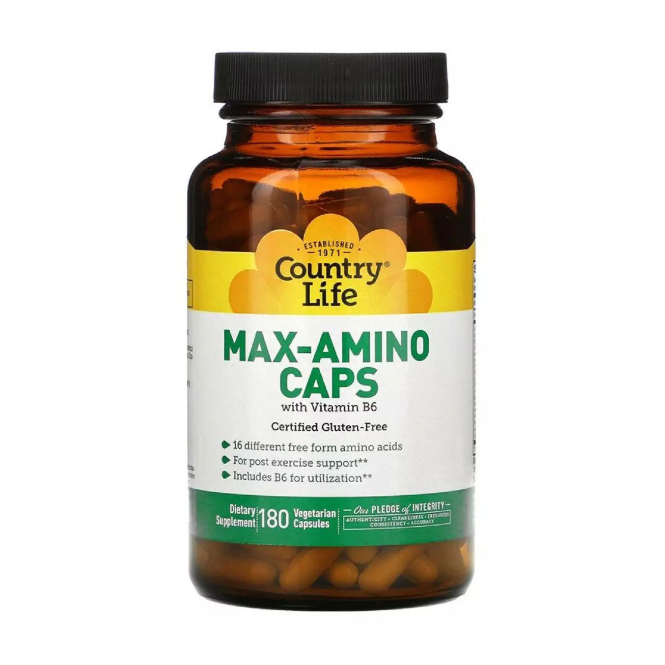 

Комплекс амінокислот з вітаміном B6 Country Life Max-Amino Caps With Vitamin B6, 180 капсул