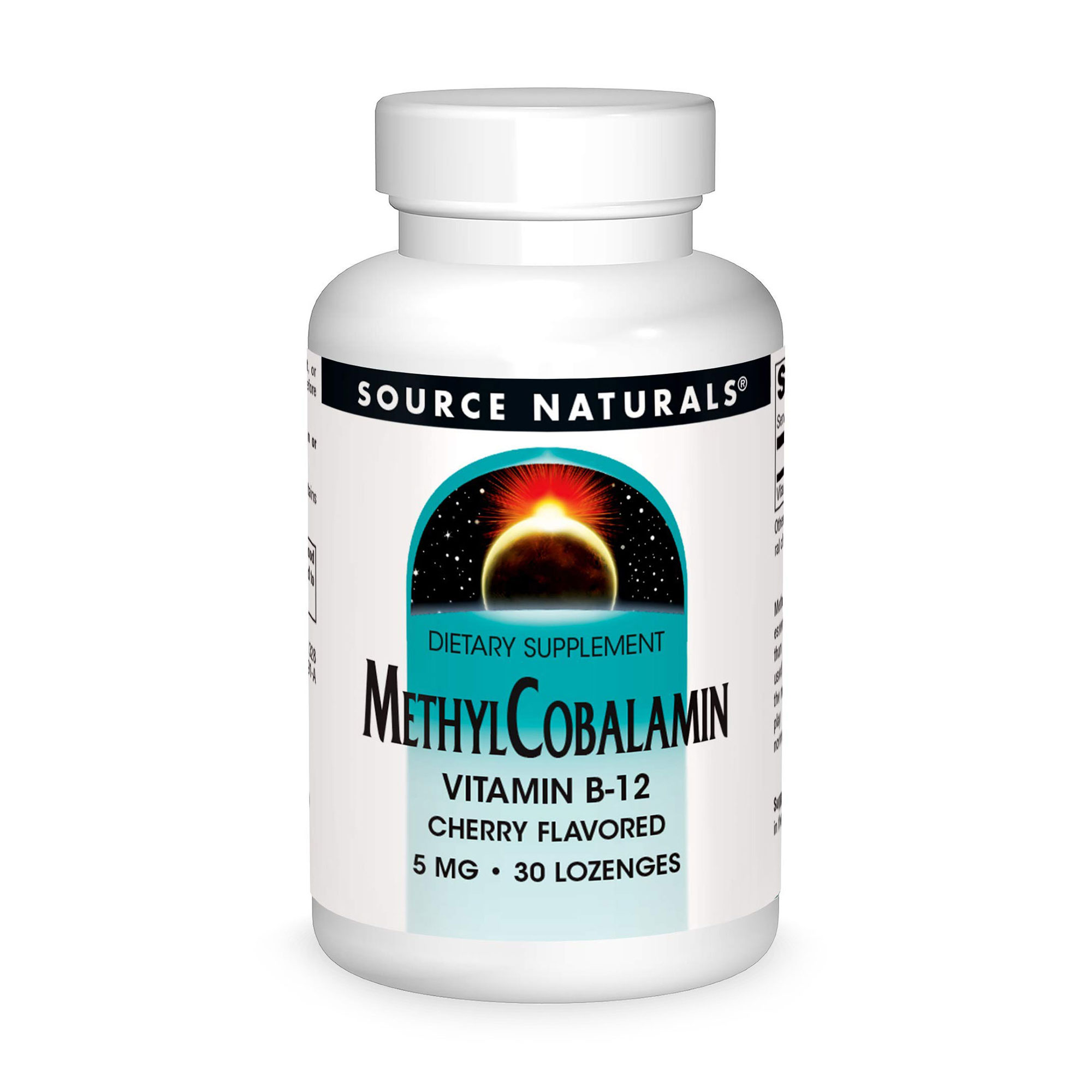 

Метилкобаламін Вітамін B12 Source Naturals MethylCobalamin Vitamin B12, 5 мг, зі смаком вишні, 30 льодяників