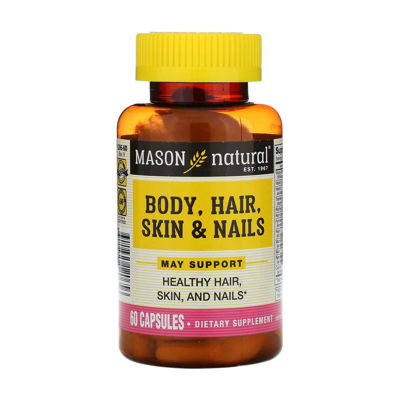 

Формула для тіла, волосся, шкіри та нігтів Mason Natural Body, Hair, Skin & Nails, 60 капсул
