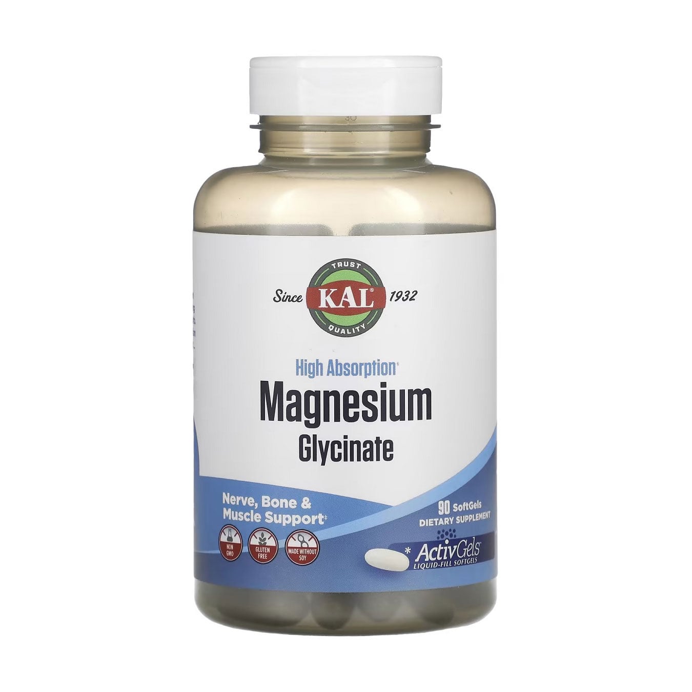 

Магній гліцинат KAL High Absorption Magnesium Glycinate високої засвоюваності, 315 мг, 90 капсул