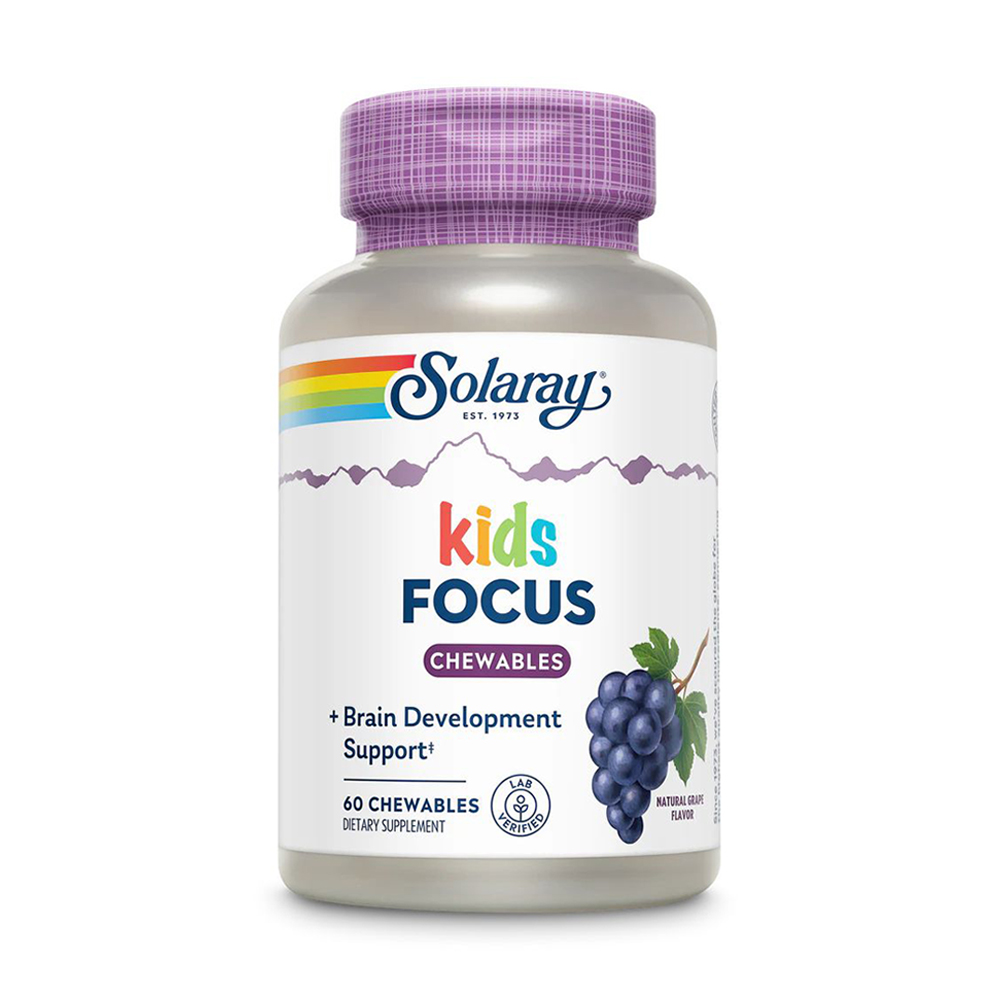 

Підтримка дитячої зосередженості Solaray Kids Focus зі смаком винограду, 60 жувальних таблеток