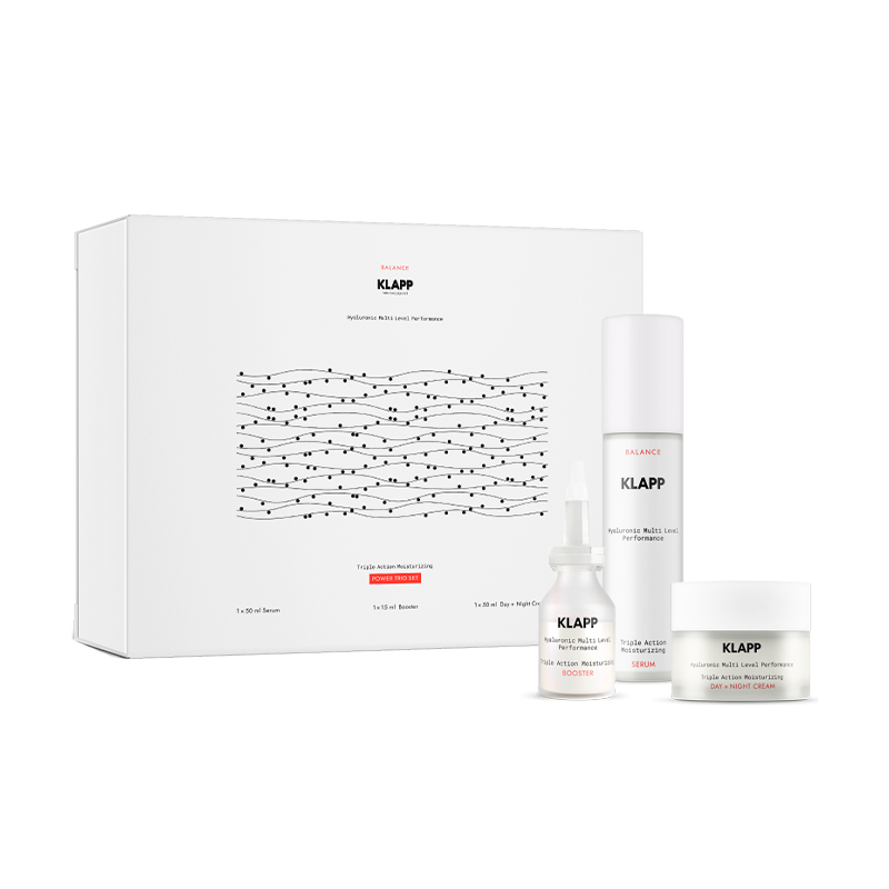 

Набір для обличчя Klapp Balance Hyaluronic Triple Action Moisturizing Power Trio Set (крем, 50 мл + сироватка, 50 мл + бустер, 15 мл)