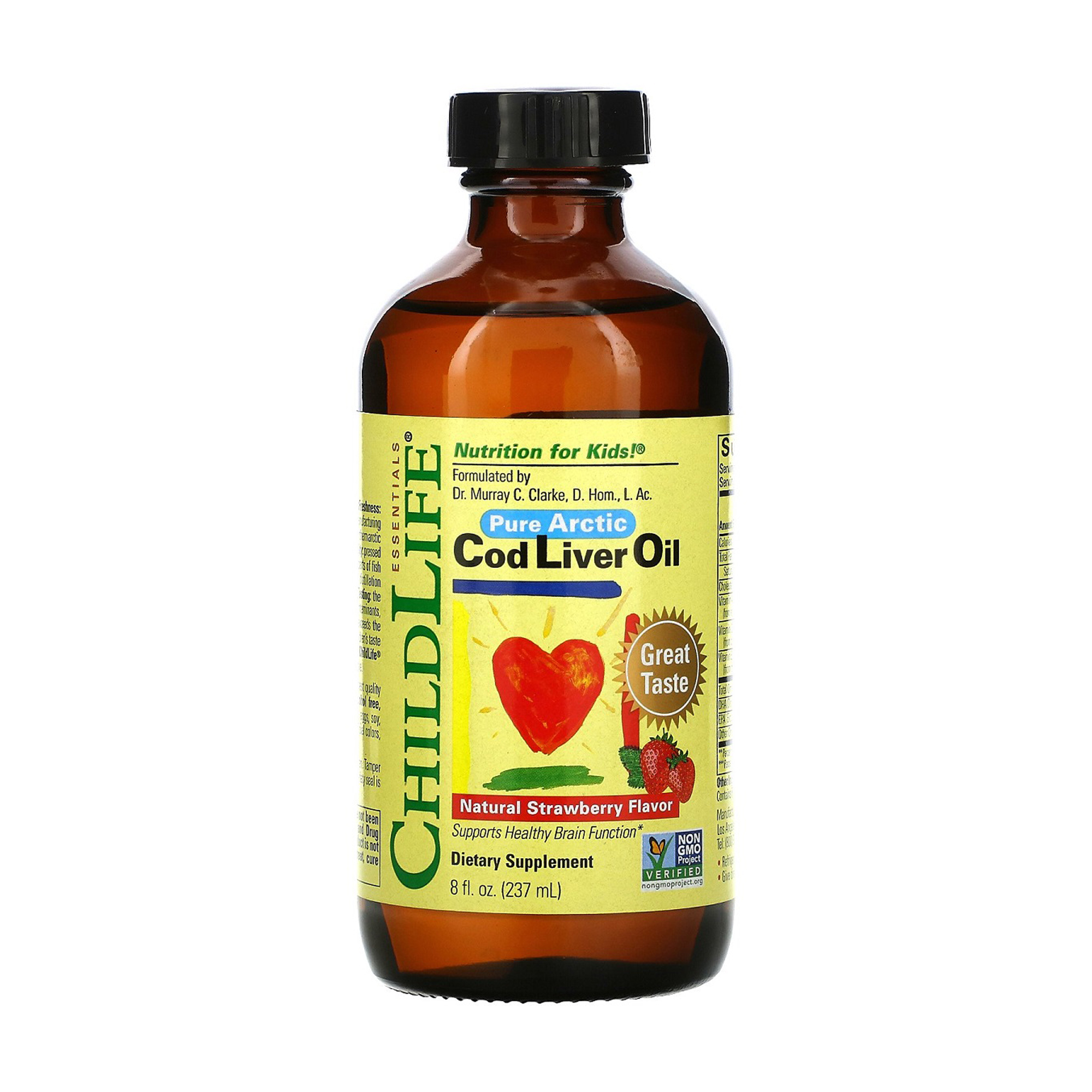 

Дитячий риб'ячий жир печінки тріски ChildLife Essentials Pure Arctic Cod Liver Oil з полуничним смаком, в рідині, 237 мл