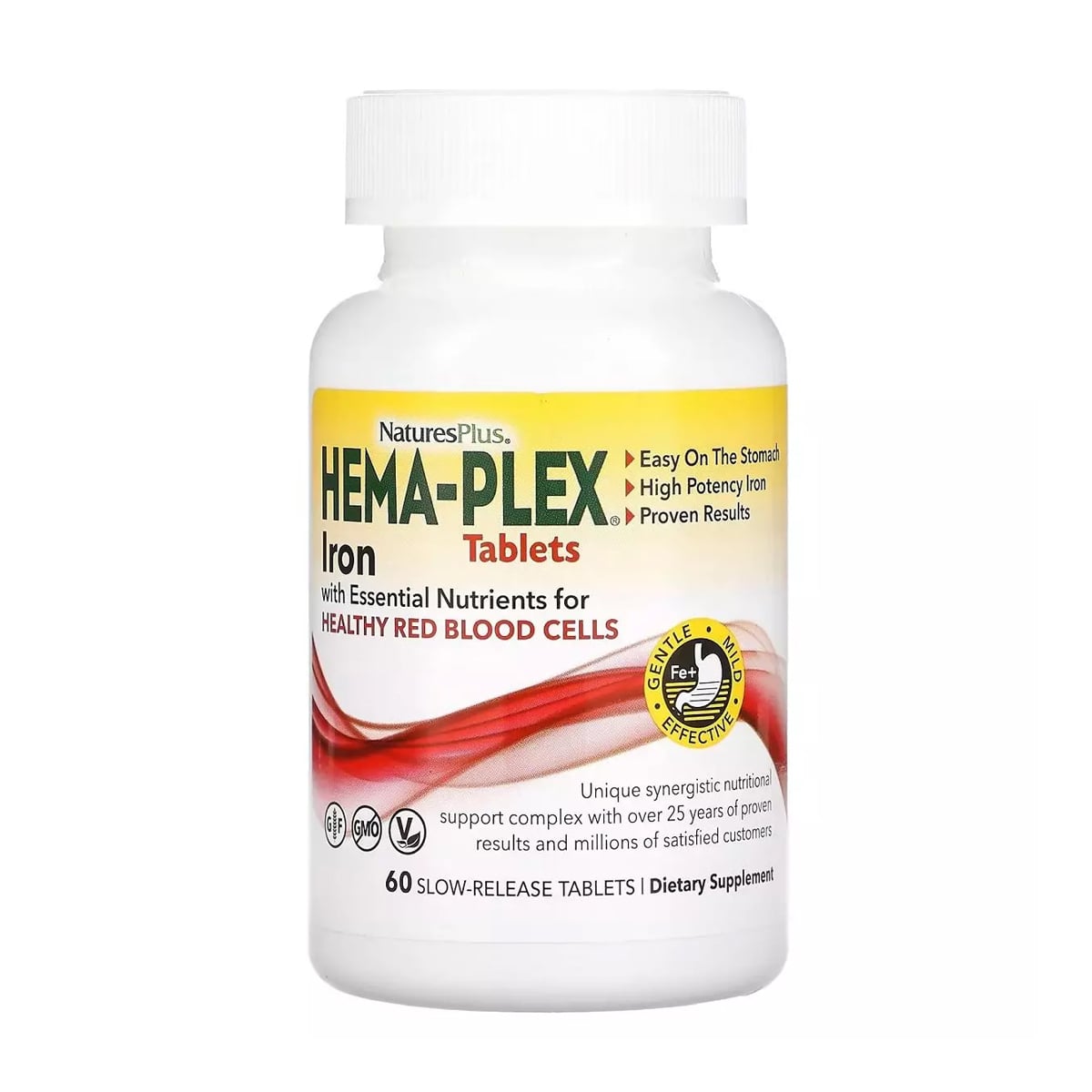 

Залізо та поживні речовини для здоров'я еритроцитів NaturesPlus Hema-Plex Iron with Essential Nutrients, 60 таблеток
