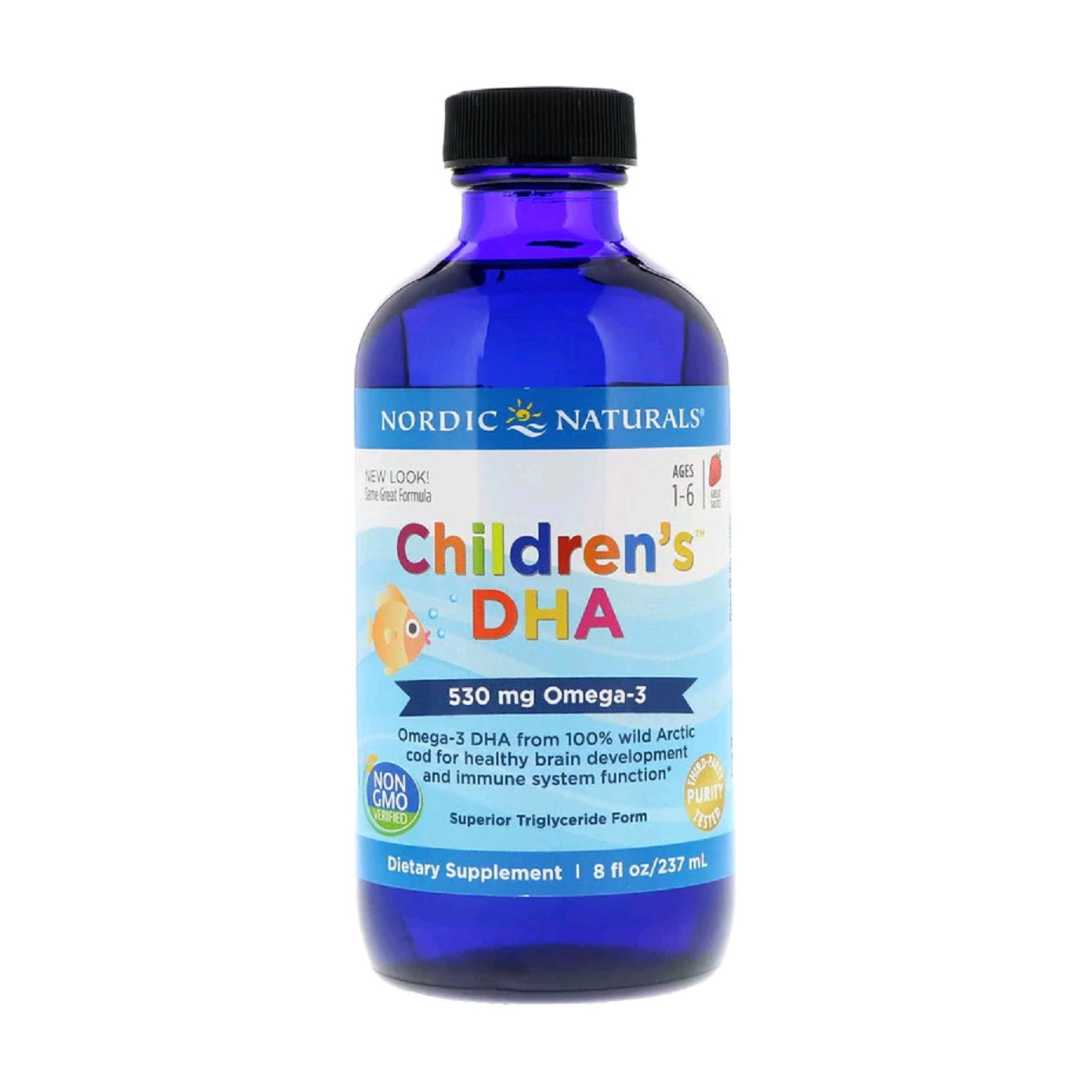 

Дитячий риб'ячий жир Nordic Naturals Children's DHA Omega-3 зі смаком полуниці, від 1 до 6 років, 530 мг, в рідині, 237 мл