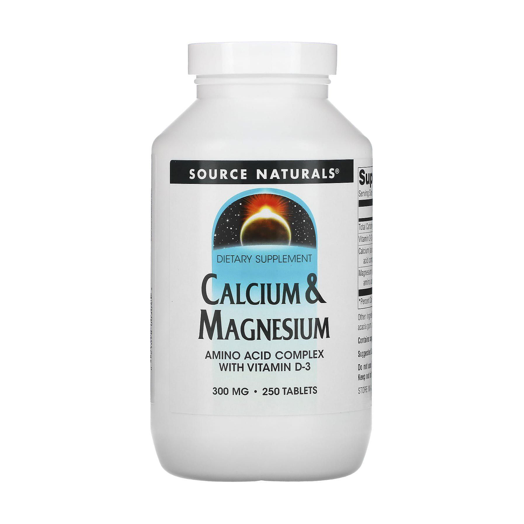 

Кальцій та магній Source Naturals Calcium & Magnesium з амінокислотним хелатом та вітаміном D3, 300 мг, 250 таблеток