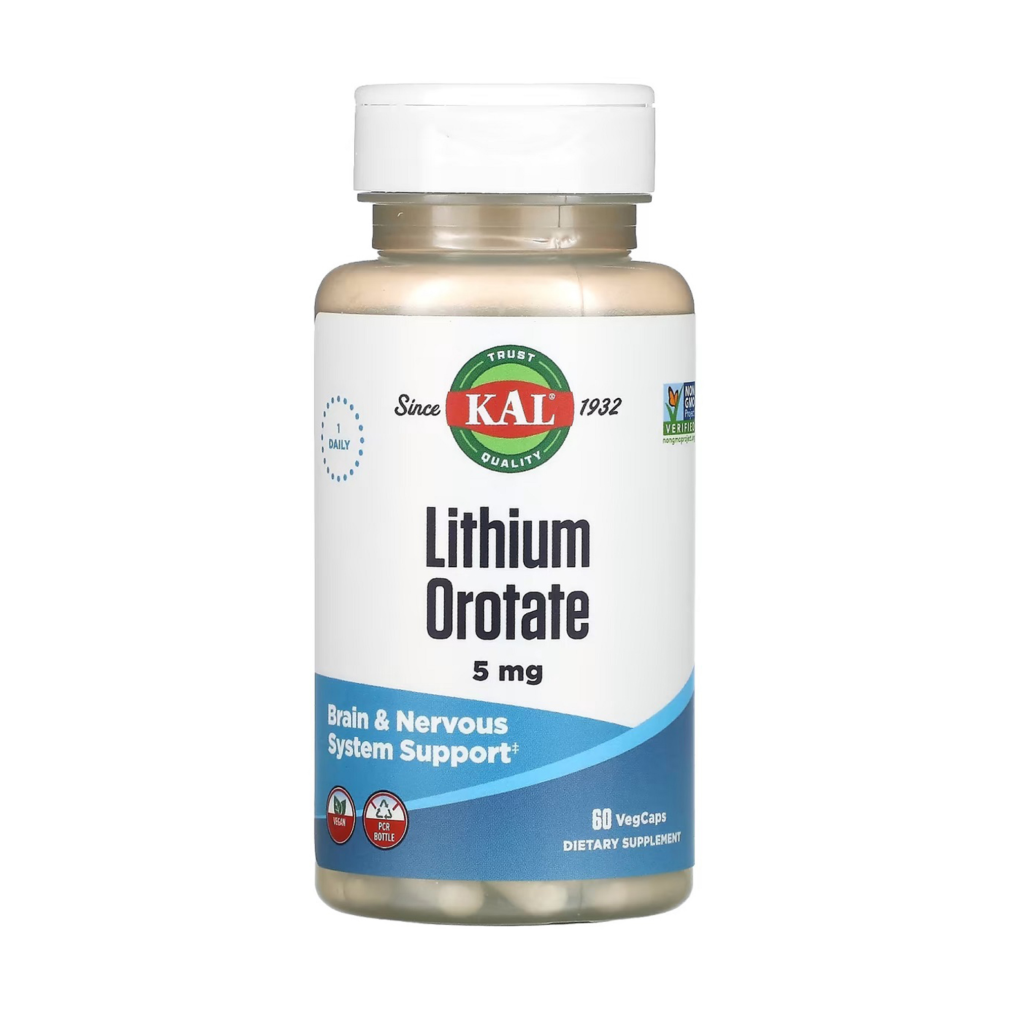 

Літій оротат KAL Lithium Orotate 5 мг, 60 вегетаріанських капсул