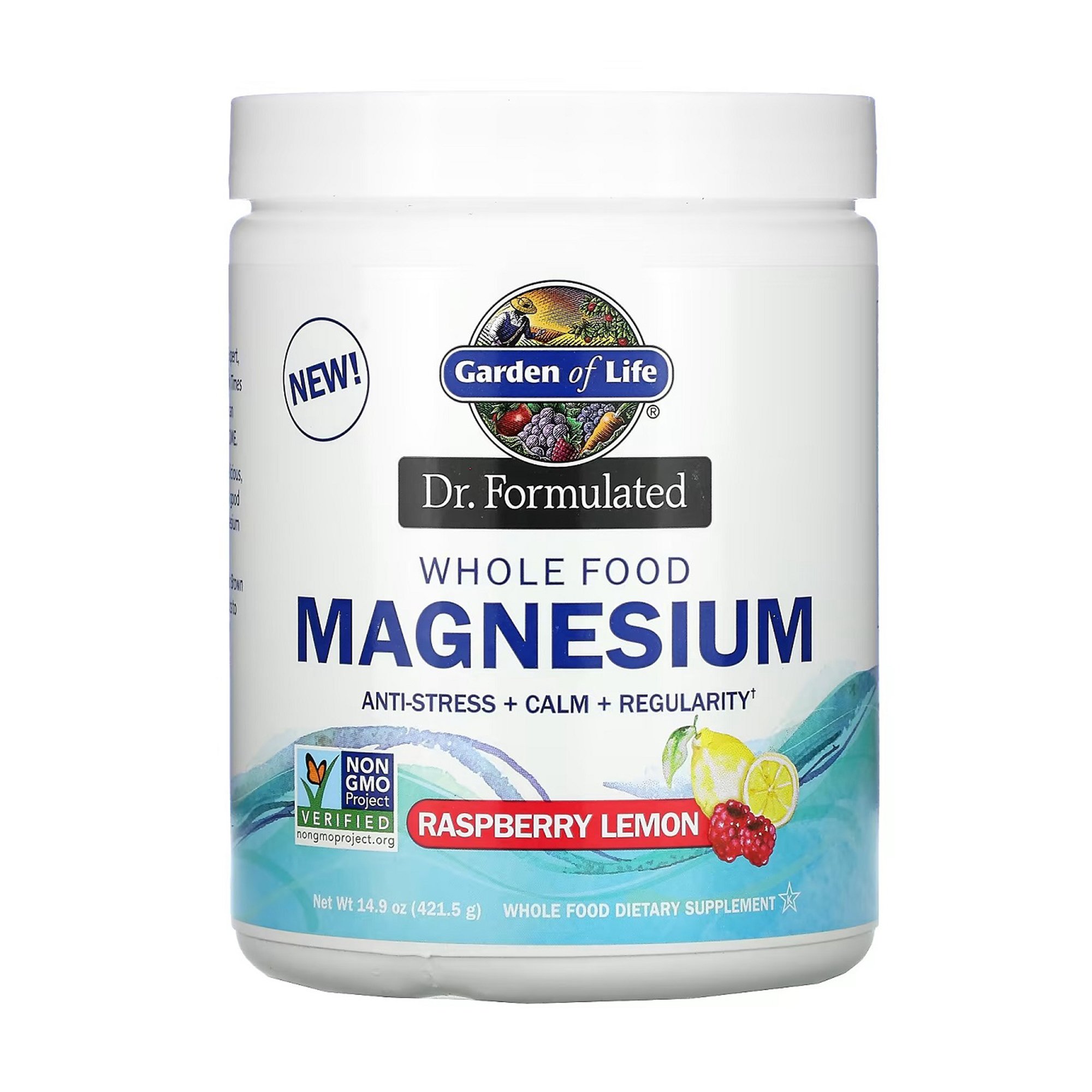 

Уцінка! Магній Garden of Life Dr. Formulated Whole Food Magnesium Powder зі смаком лимона та малини, в порошку, 421.5 г
